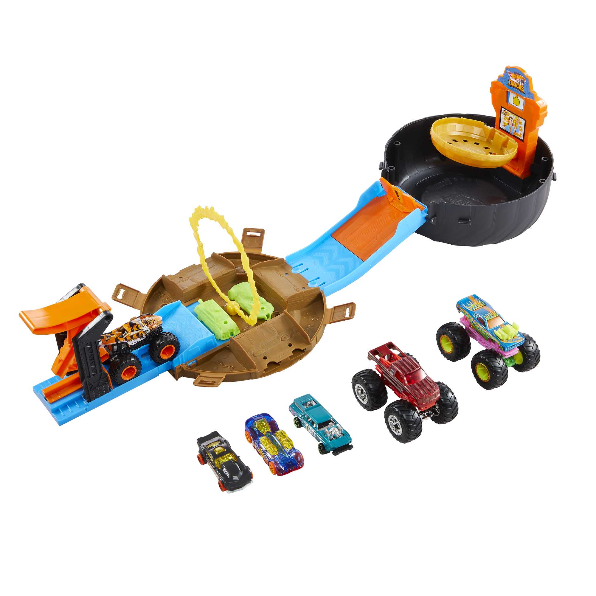 Hot Wheels Lift & Launch Hauler Toy Truck with 10 Cars in 1:64 Scale,  Transporter Stores 20 Vehicles 