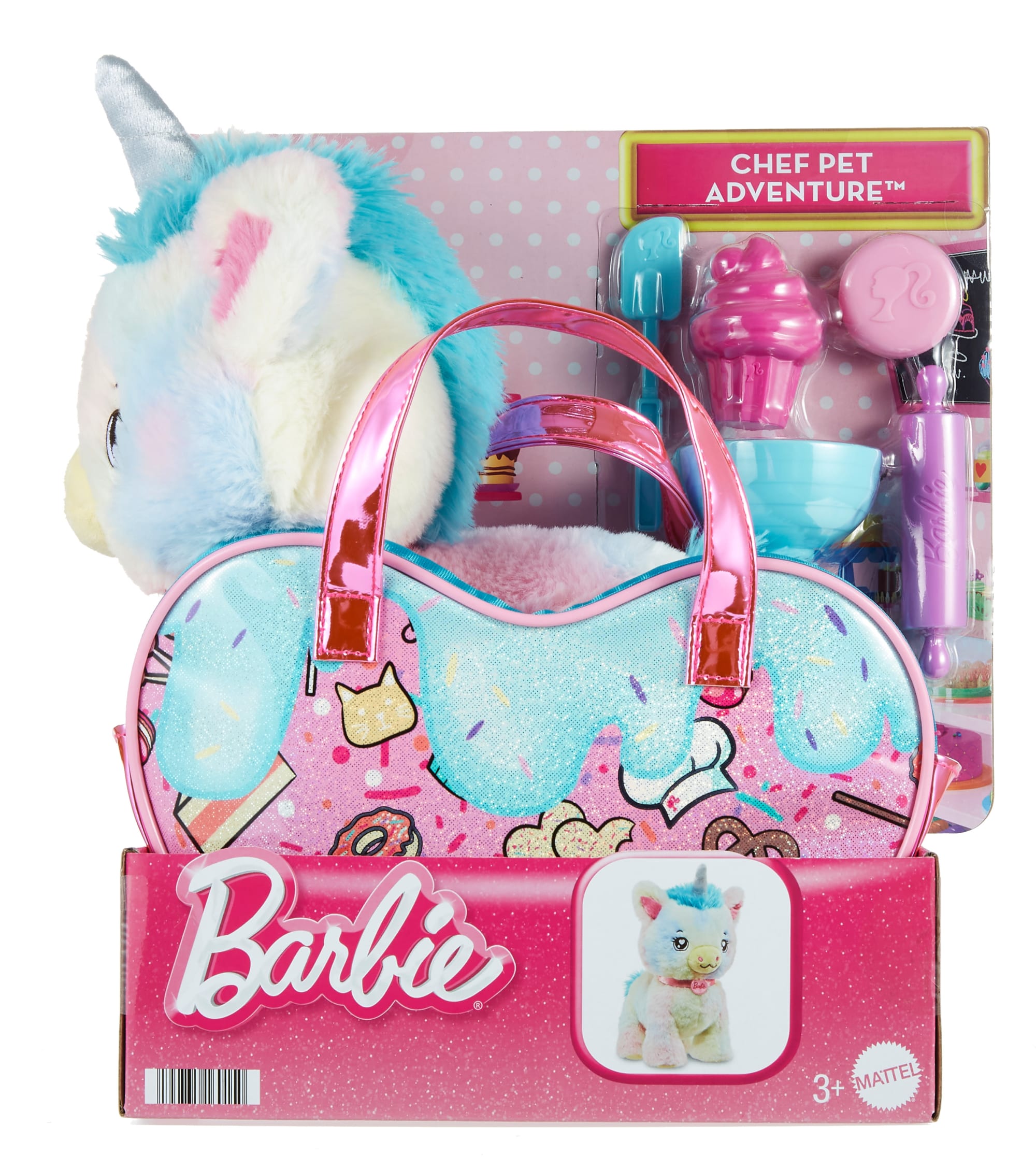 Barbie Stuffed Animals, Unicorn Toys, Plush With Purse And 5 Accessories, Chef Pet Adventure