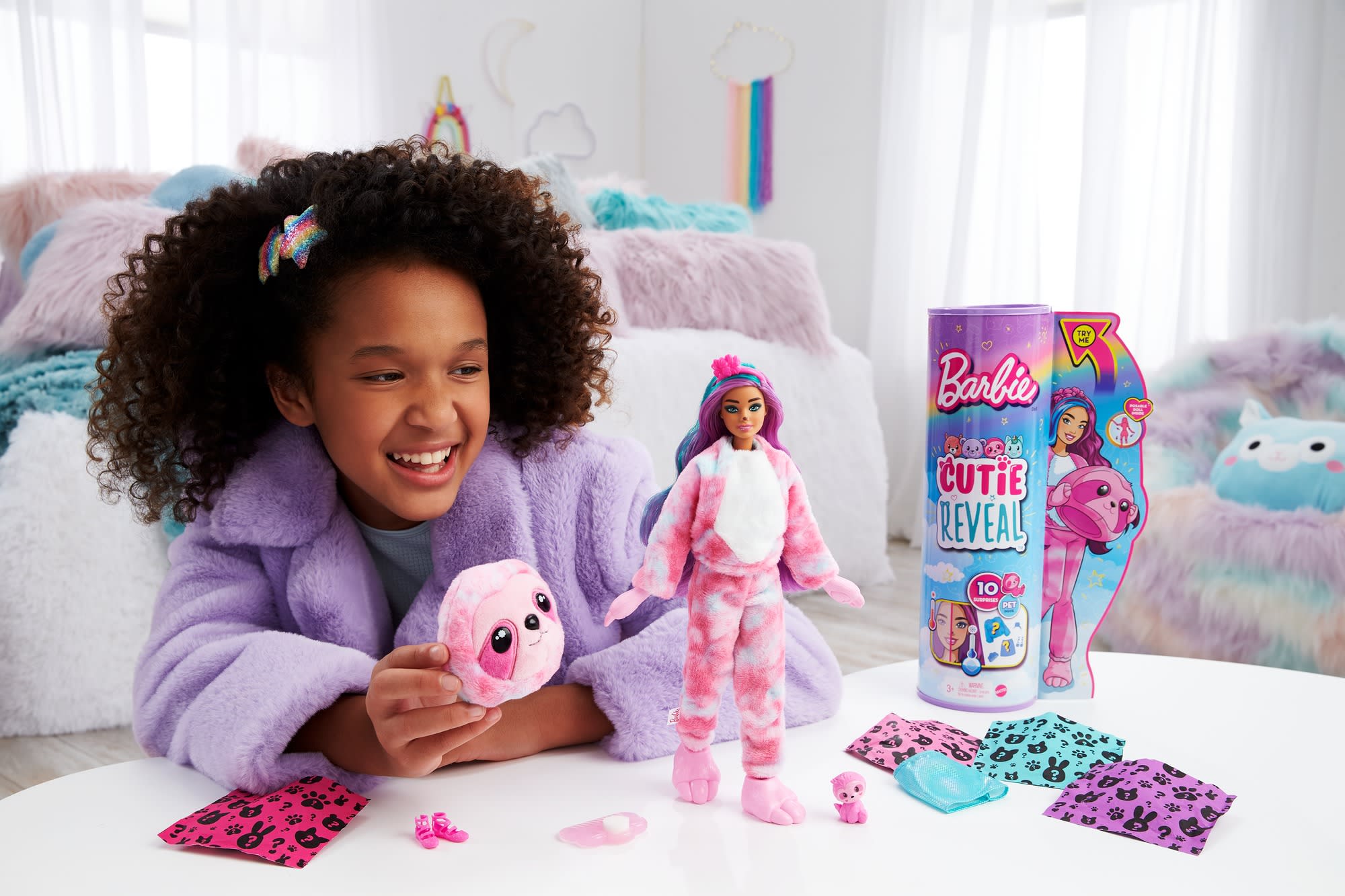 Barbie Doll Cutie Reveal Sloth Plush Costume Doll With Pet, Color Change