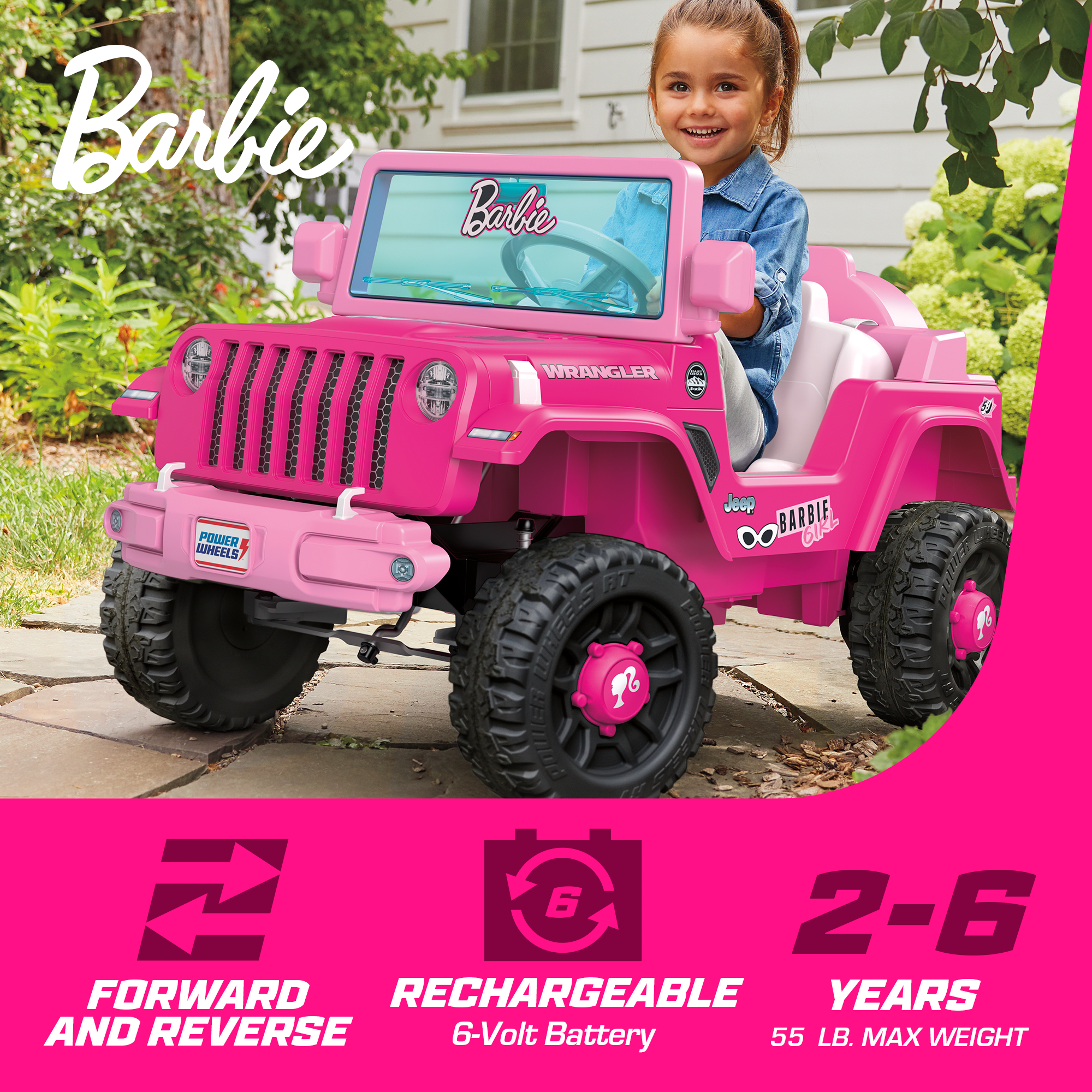 Power Wheels Barbie Jeep Wrangler Toddler Ride On | Mattel