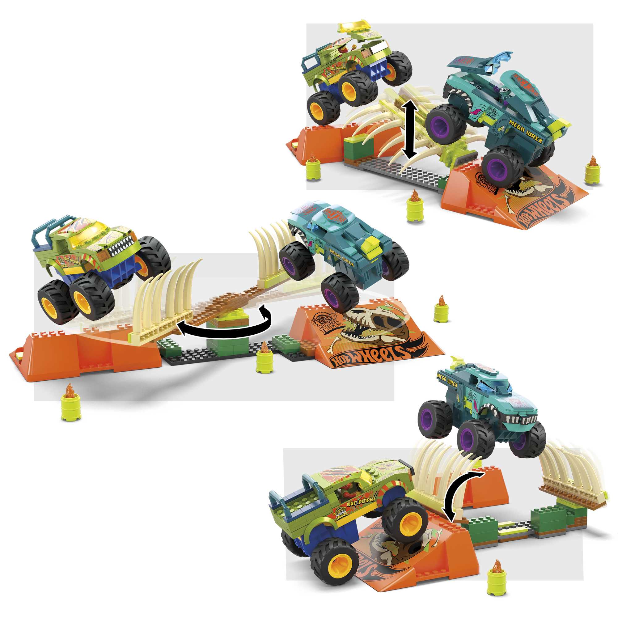 MEGA Hot Wheels Juguete de Construcción Monster Trucks S&C MEGA Wrex Boneyard Stunt Course