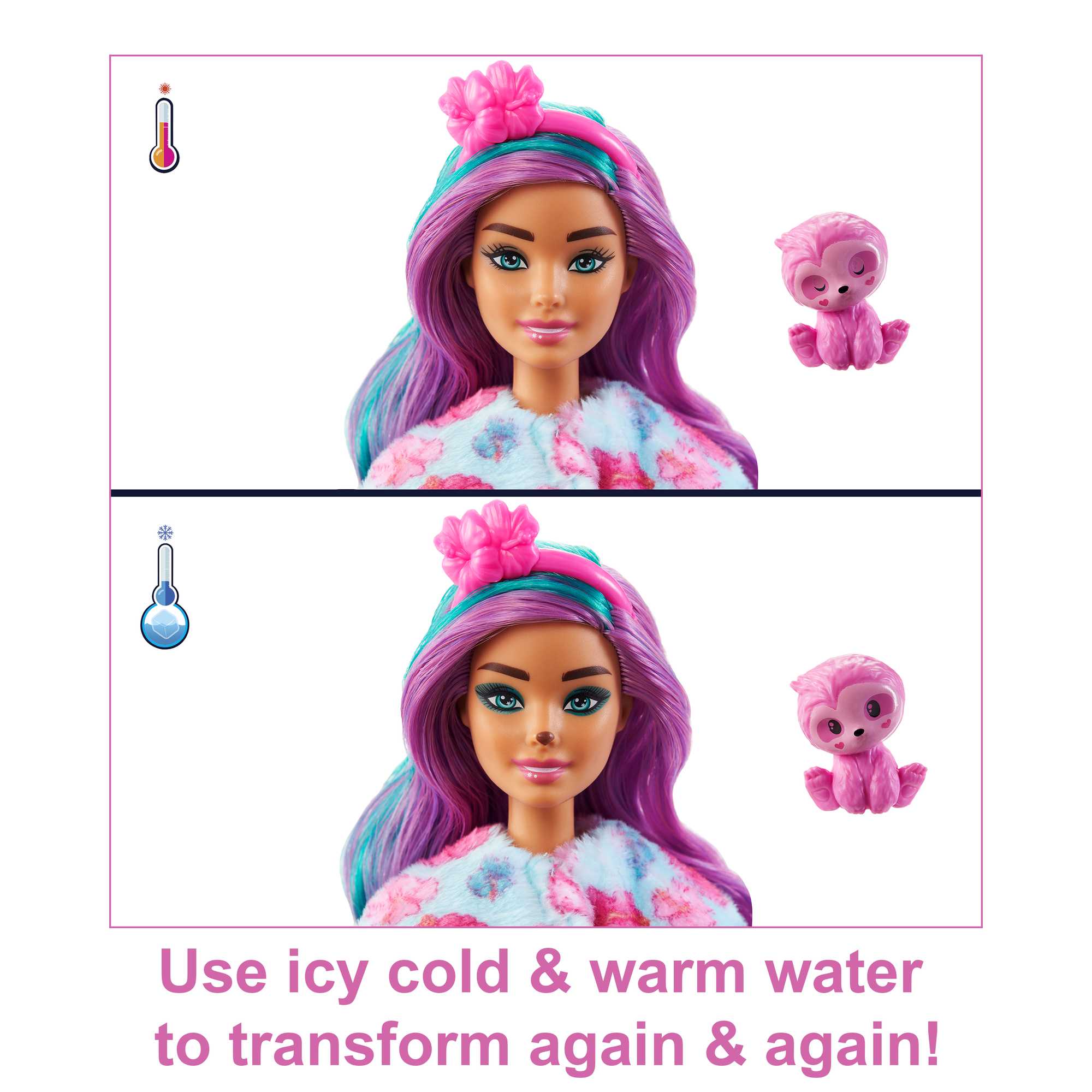 Barbie Doll Cutie Reveal Sloth Plush Costume Doll With Pet, Color Change