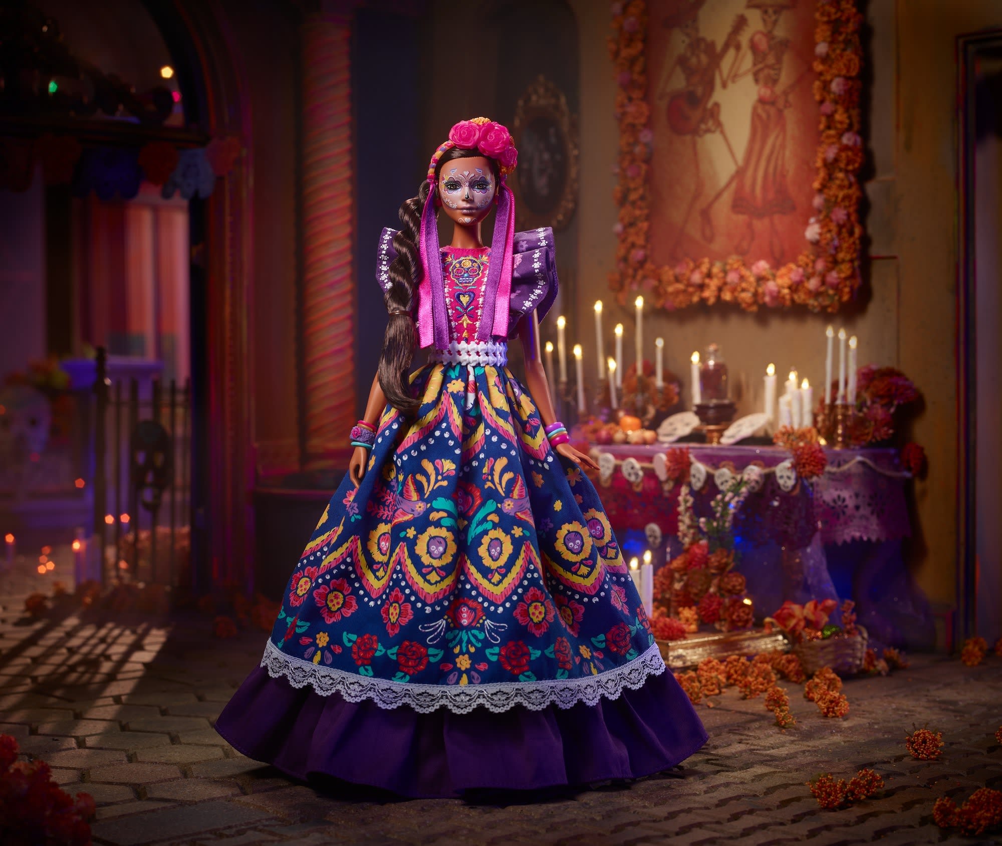 Barbie 2022 Día De Muertos Doll In Ruffled Dress And Calavera Face Paint