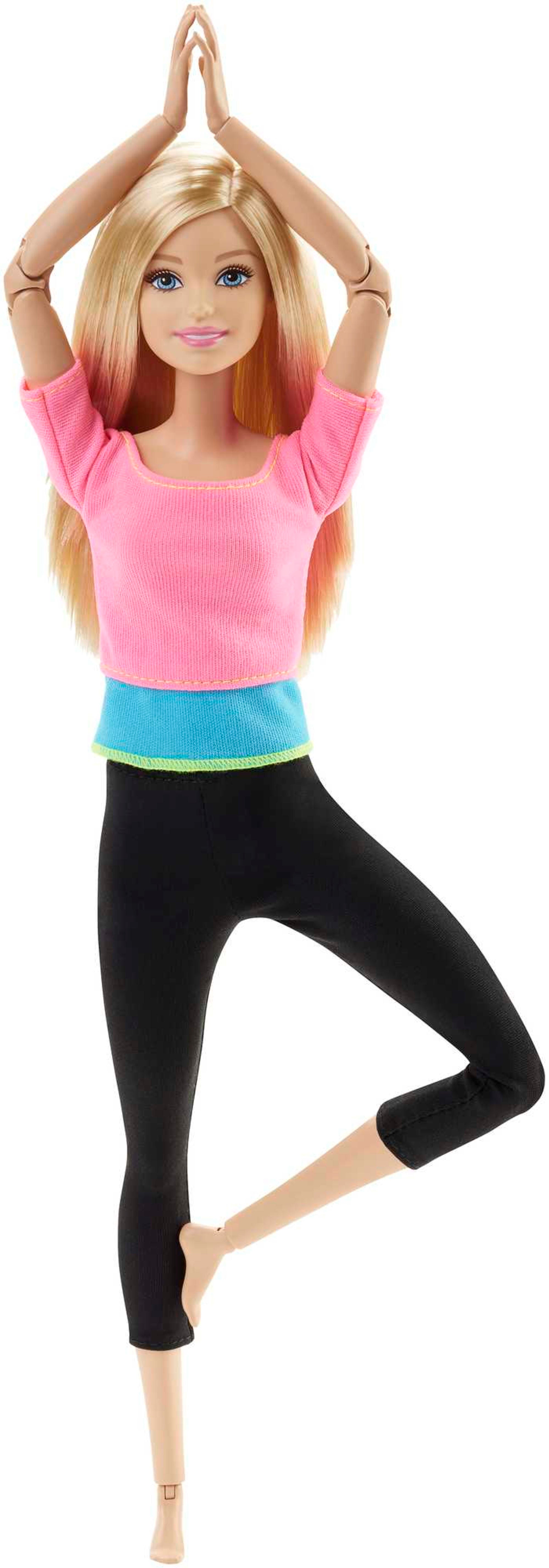 Barbie Made to Move Posable Doll in Pastel Blue Color-Blocked Top and Yoga  Leggings, Flexible with Red Hair