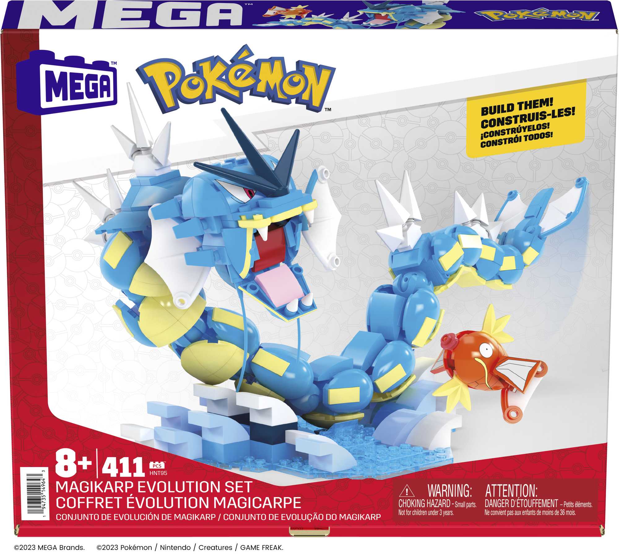 MEGA Pokémon Coffret Évolution Magicarpe (411 Pces), 2 Fig. Art.
