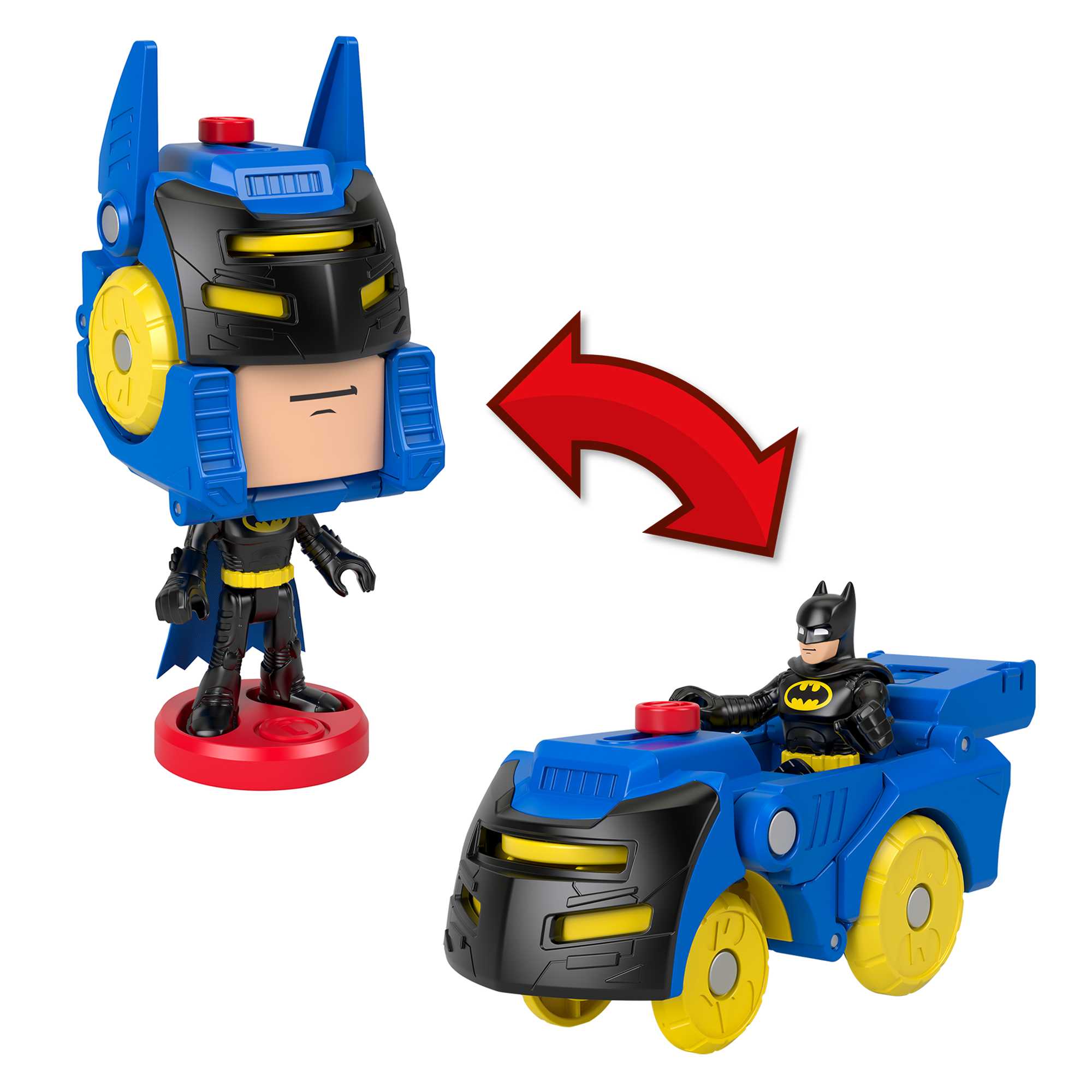 Imaginext DC Super Friends Figura de Acción Head Shifters Batman & Batimóvil