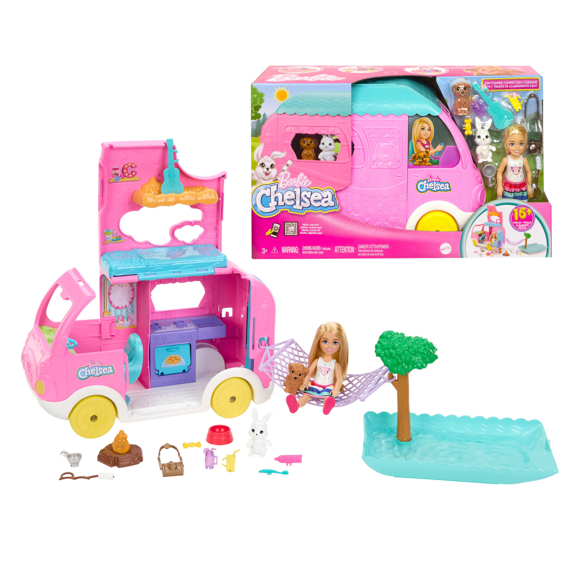 Barbie-Camping-Car 2 en 1 de Chelsea-Coffret