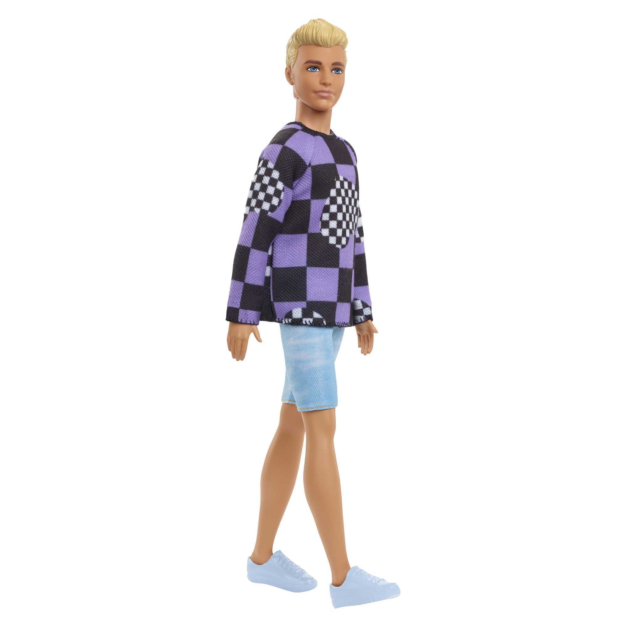 Barbie Ken Fashionistas Doll #191, Blonde, Checkered Sweater, Shorts, 3 To 8