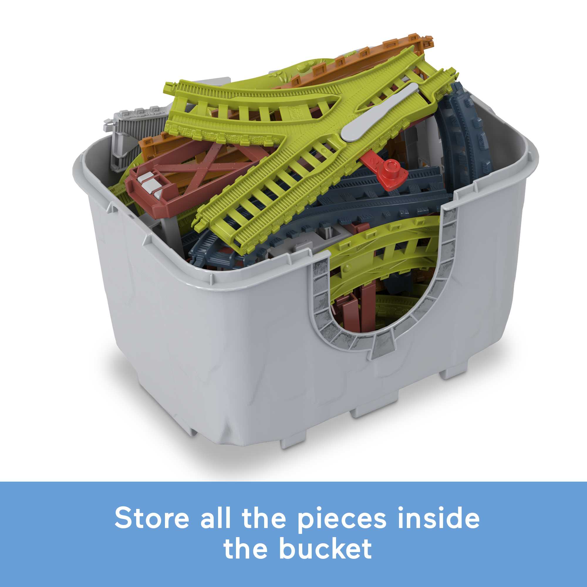 Thomas & Friends Train Tracks Set, Connect & Build Track Bucket, 34-Piece Preschool Toy