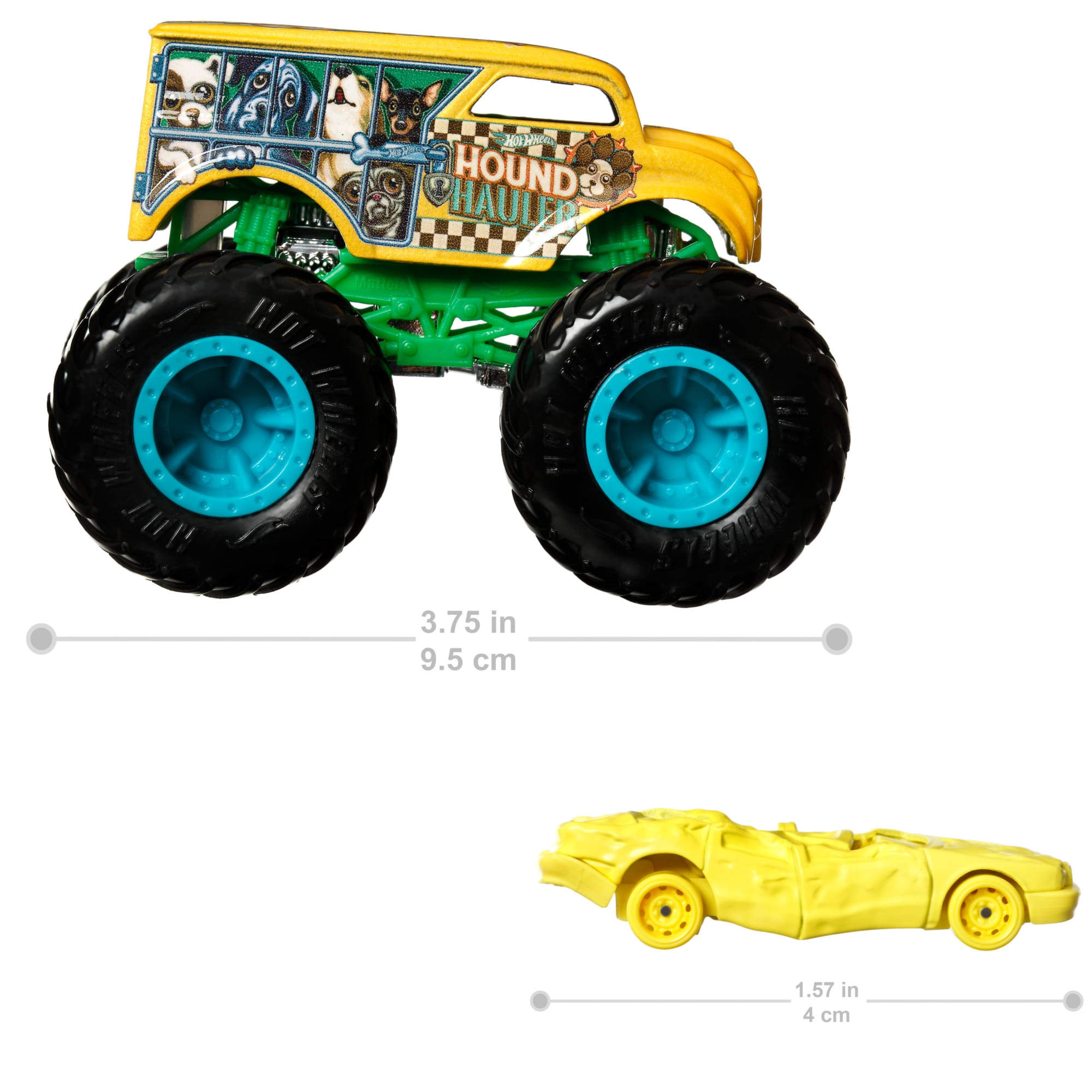 Hot Wheels Monster Trucks Veículo de Brinquedo Hound Hauler Dairy Delivery Die Cast Sudden Stop Crushed