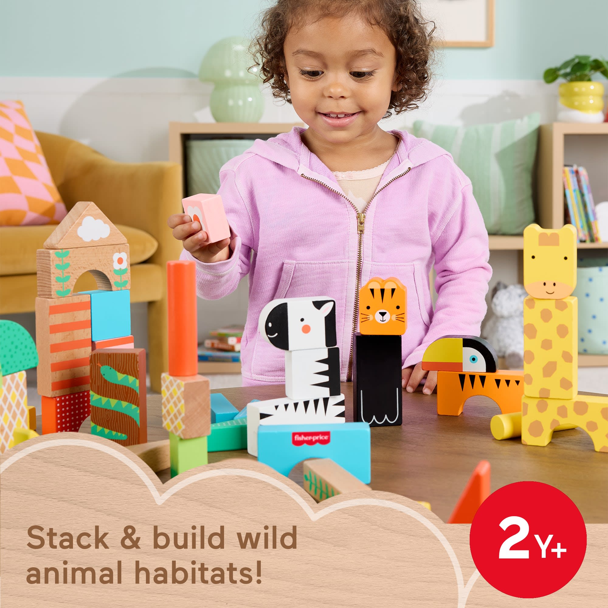 Fisher-Price Wooden Jungle Blocks Animal-Themed Building Set | Mattel