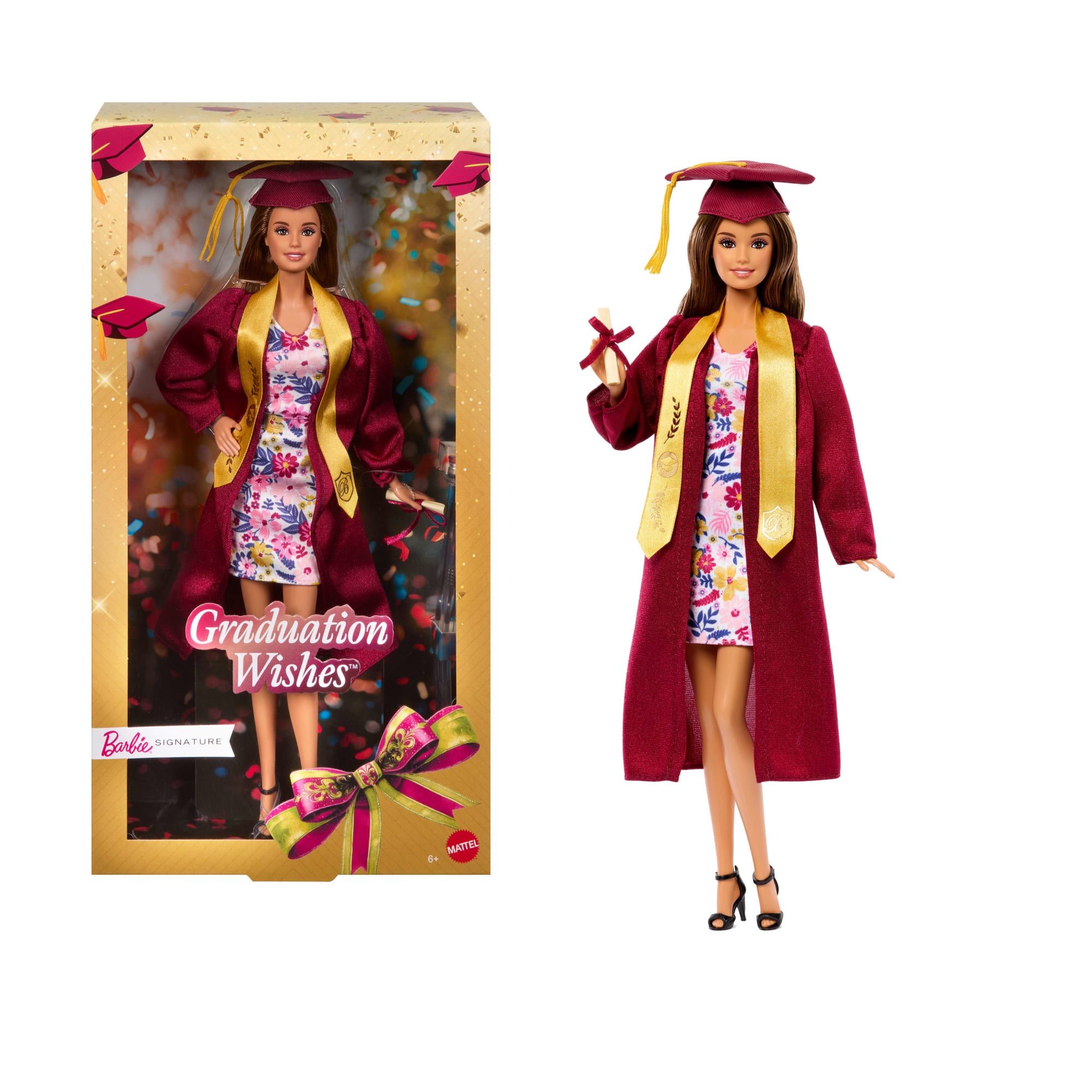 Barbie Signature Graduation Wishes Fashion Doll With Burgundy Robe & Tassel Cap, Collectible Gift