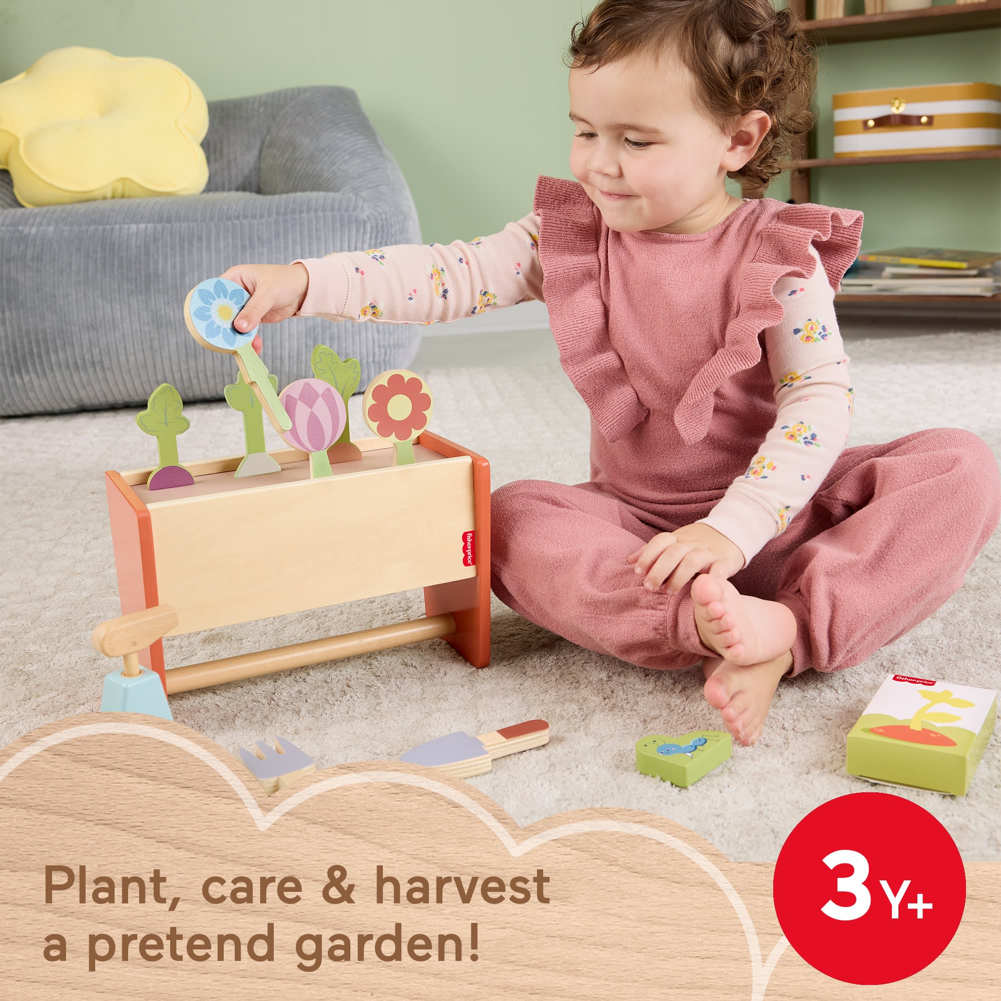 Fisher-Price Tiny Garden Wooden Garden Caddy Mattel