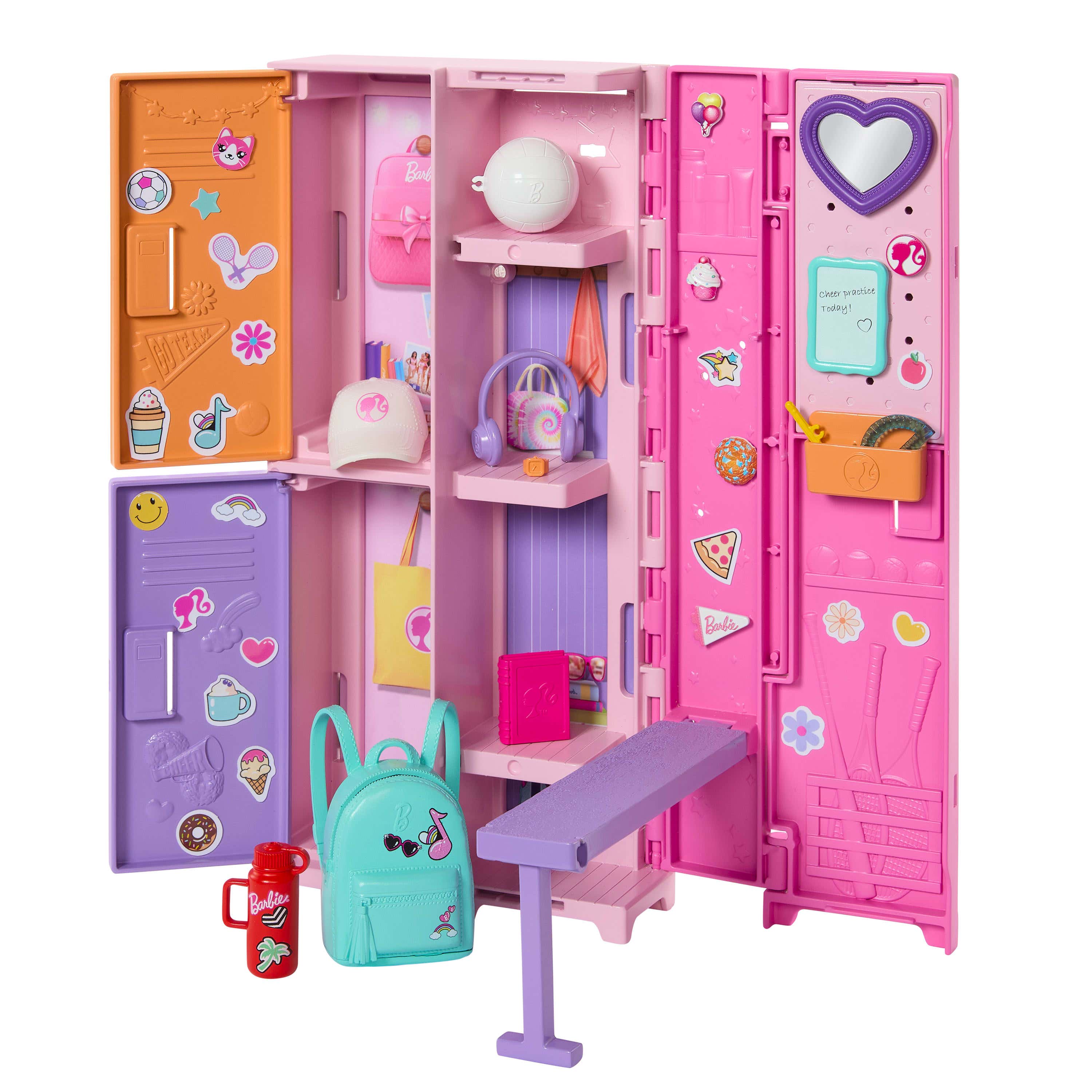 Barbie World School Locker Set, 15+ School Supply Accessories, Collapsible Features, 2 Sticker Sheets