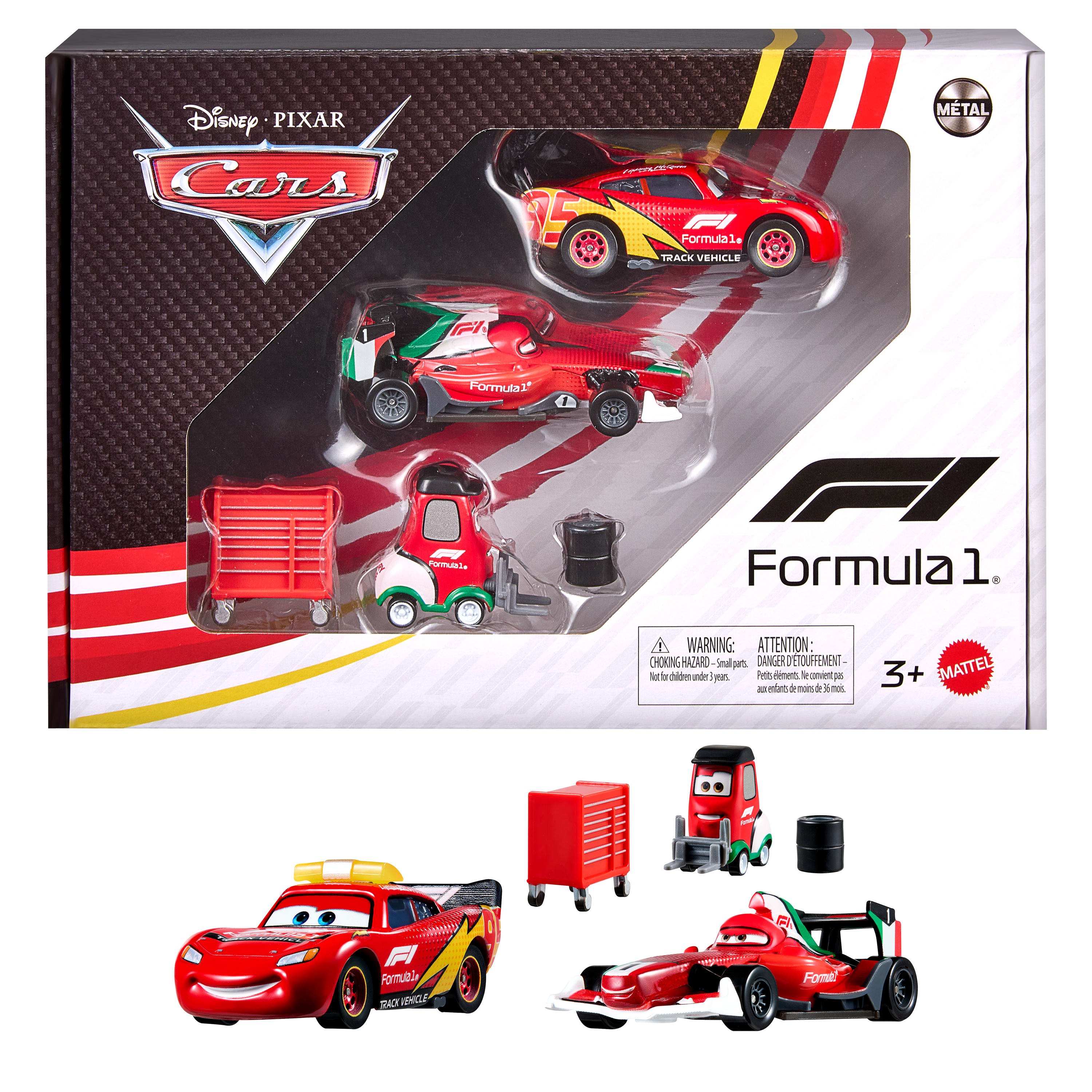 Disney And Pixar Cars X Formula 1 Collab, Lightning Mcqueen, Francesco Bernoulli & Alex Machino