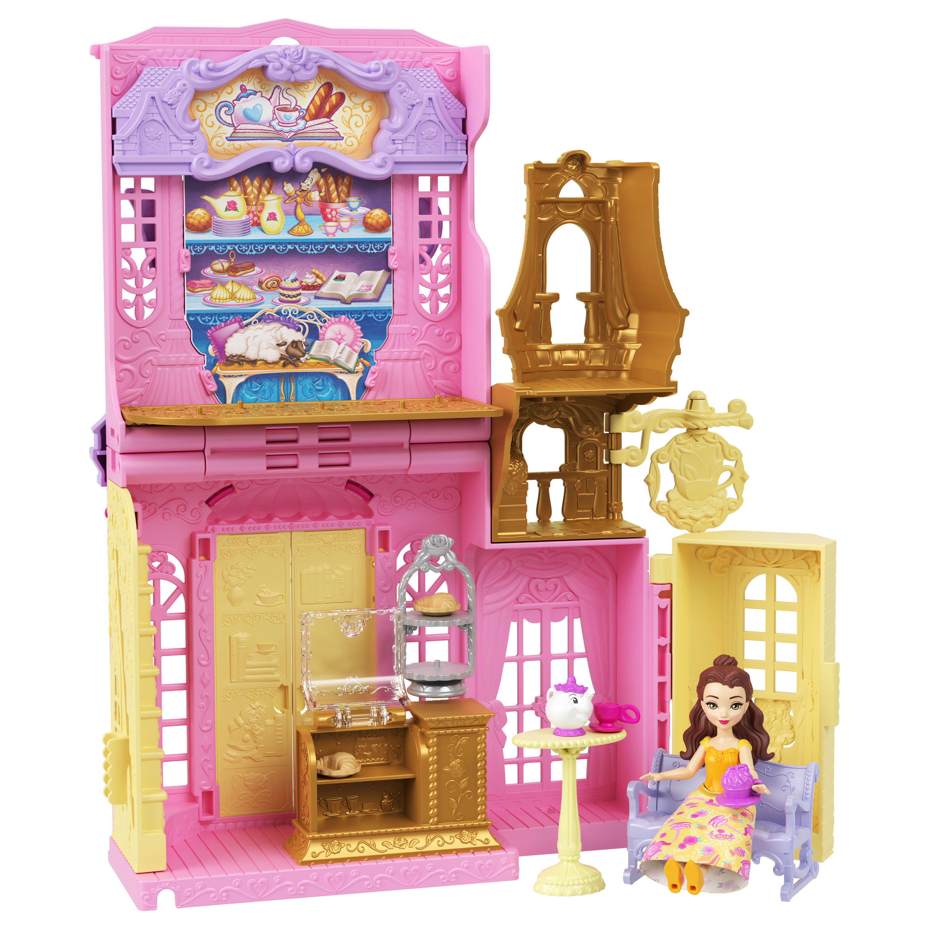 Disney Princess Belle Tea Shop Small Doll Playset With Friend, Furniture & Accessories