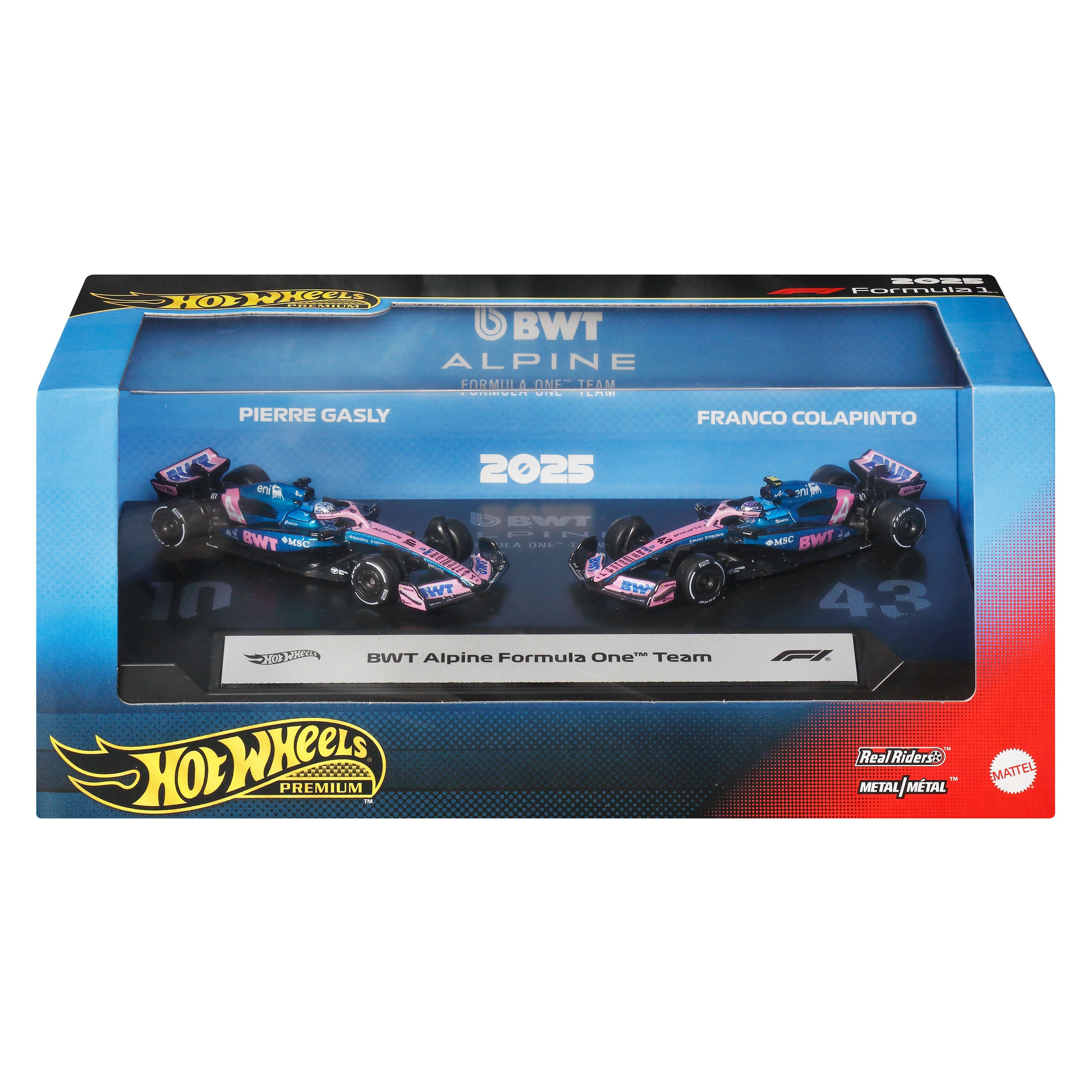 Hot Wheels Premium Formula 1 2-Pack Of 1:64 Scale Cars, Bwt Alpine Formula One Team Of Gasly & Colapinto