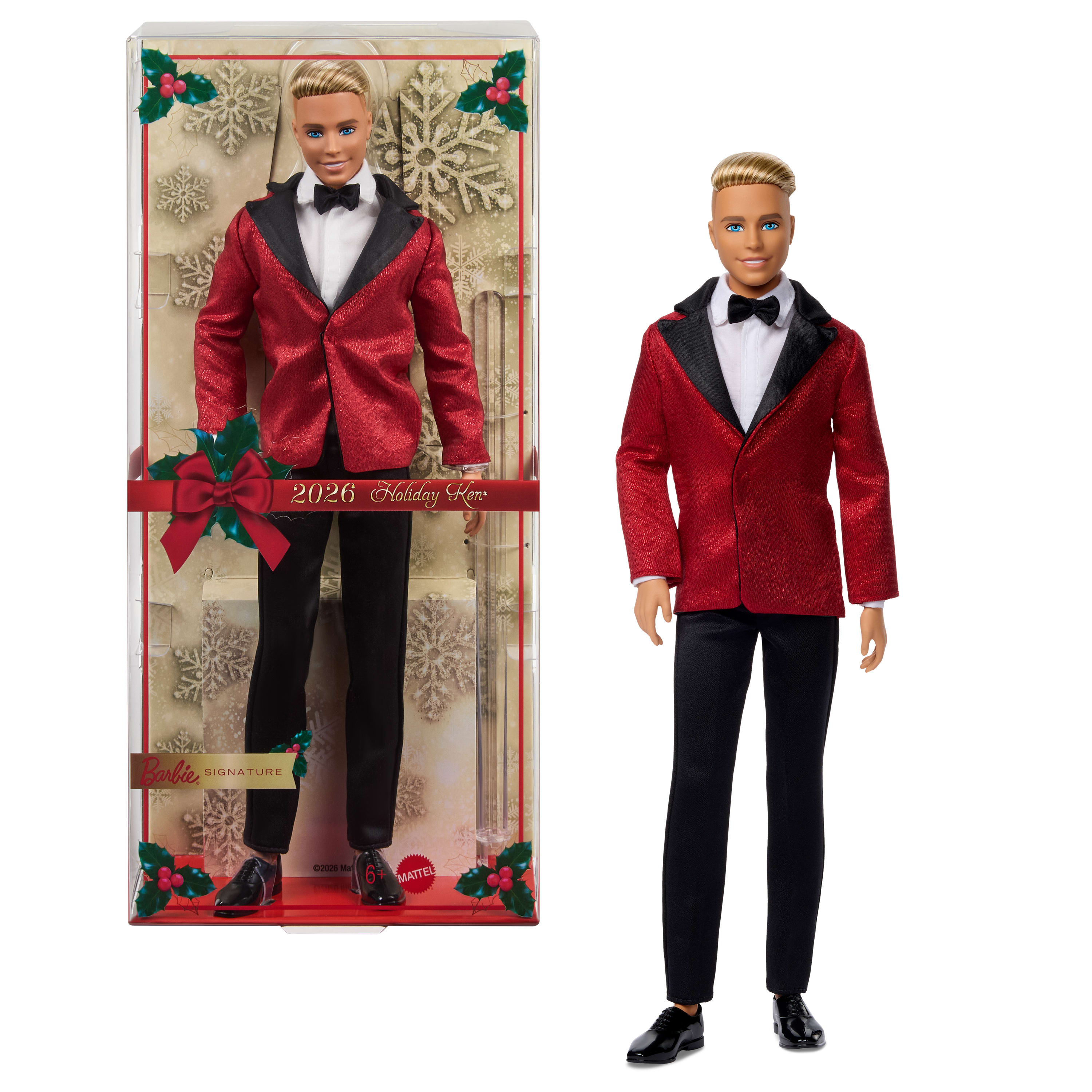 Barbie Signature 2026 Holiday Ken Doll, Seasonal Collector, Blonde With Full Suit With Red Jacket