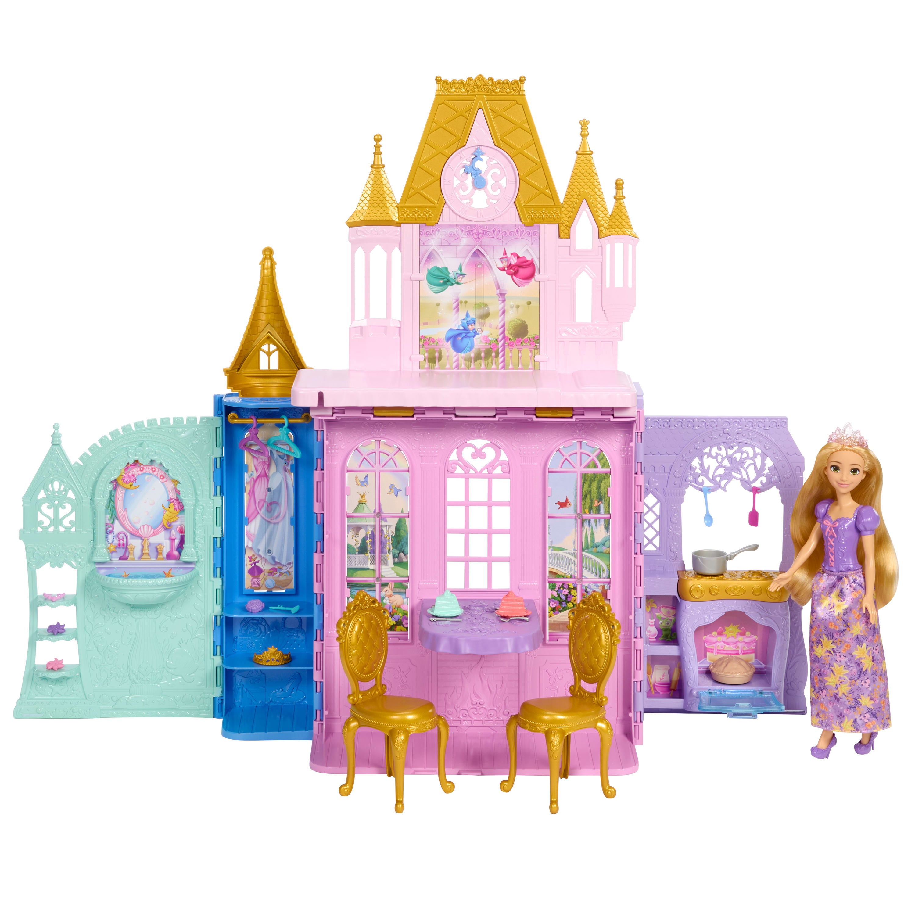Disney Princess CLOSE & CARRY Castle & Rapunzel Fashion Doll
