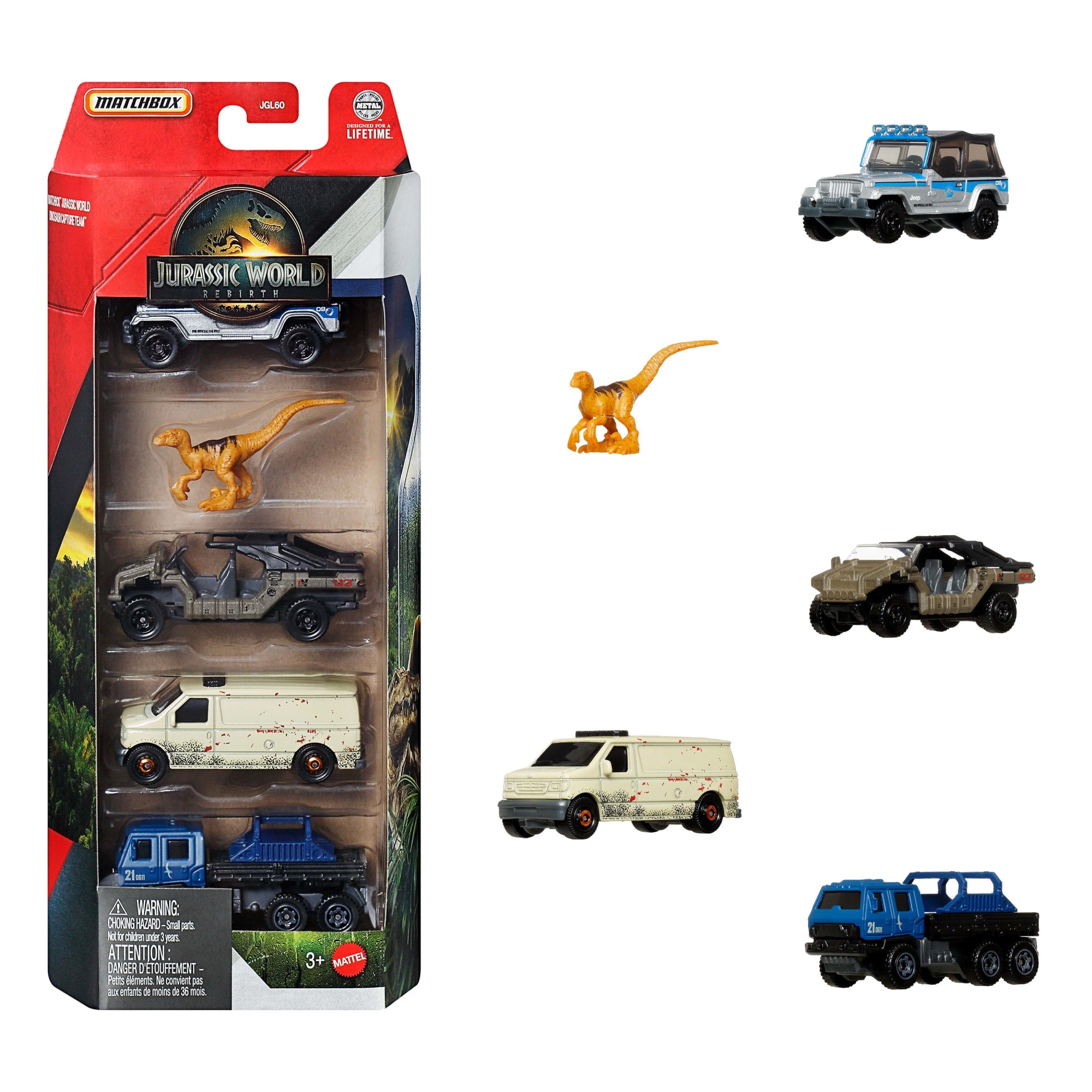 Matchbox Veículo de Brinquedo Jurassic World Pacote 5 carros