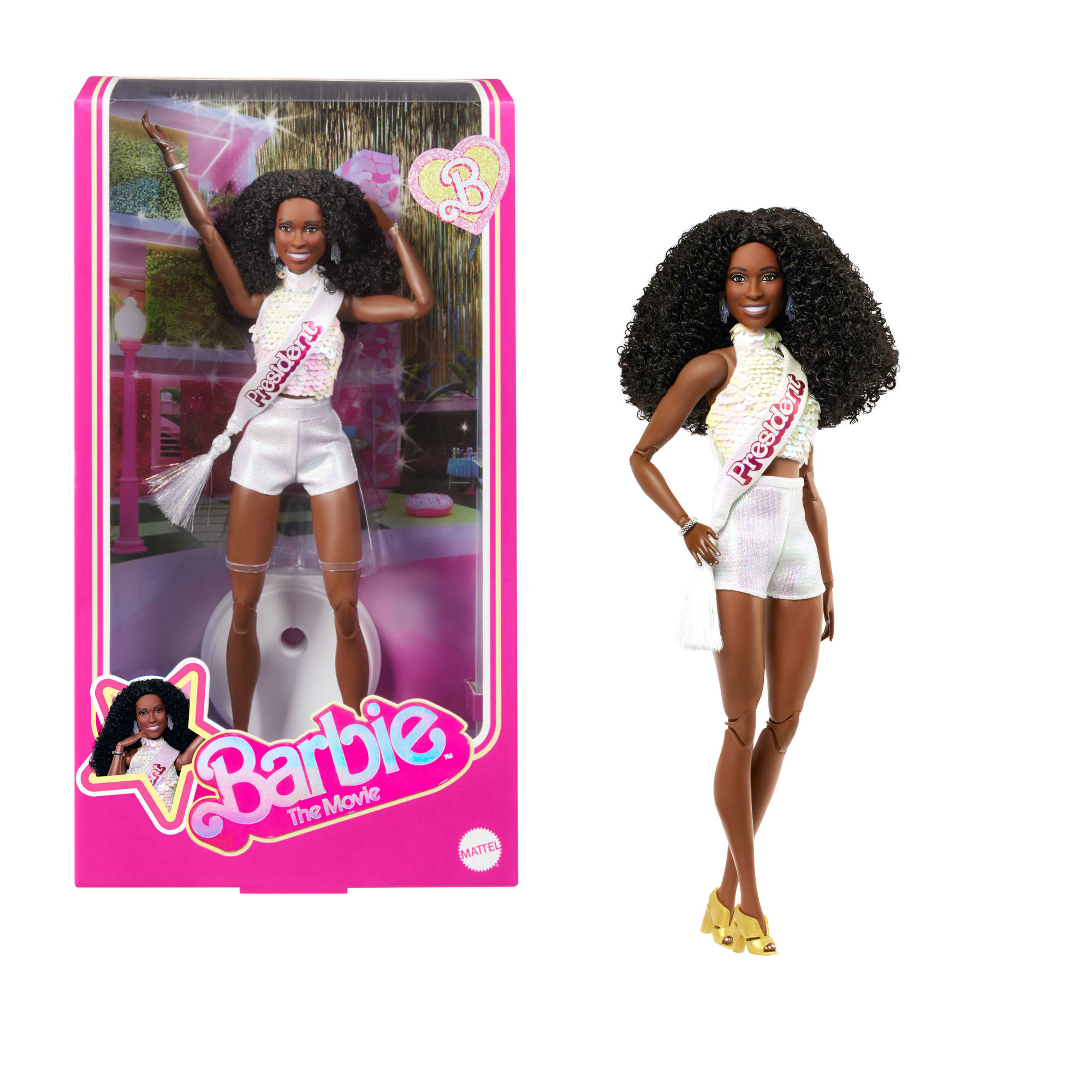 Barbie The Movie President Collectible Doll, Issa Rae As President Barbie Wearing Shimmery White  Blouse & Short Set by Mattel, Inc.