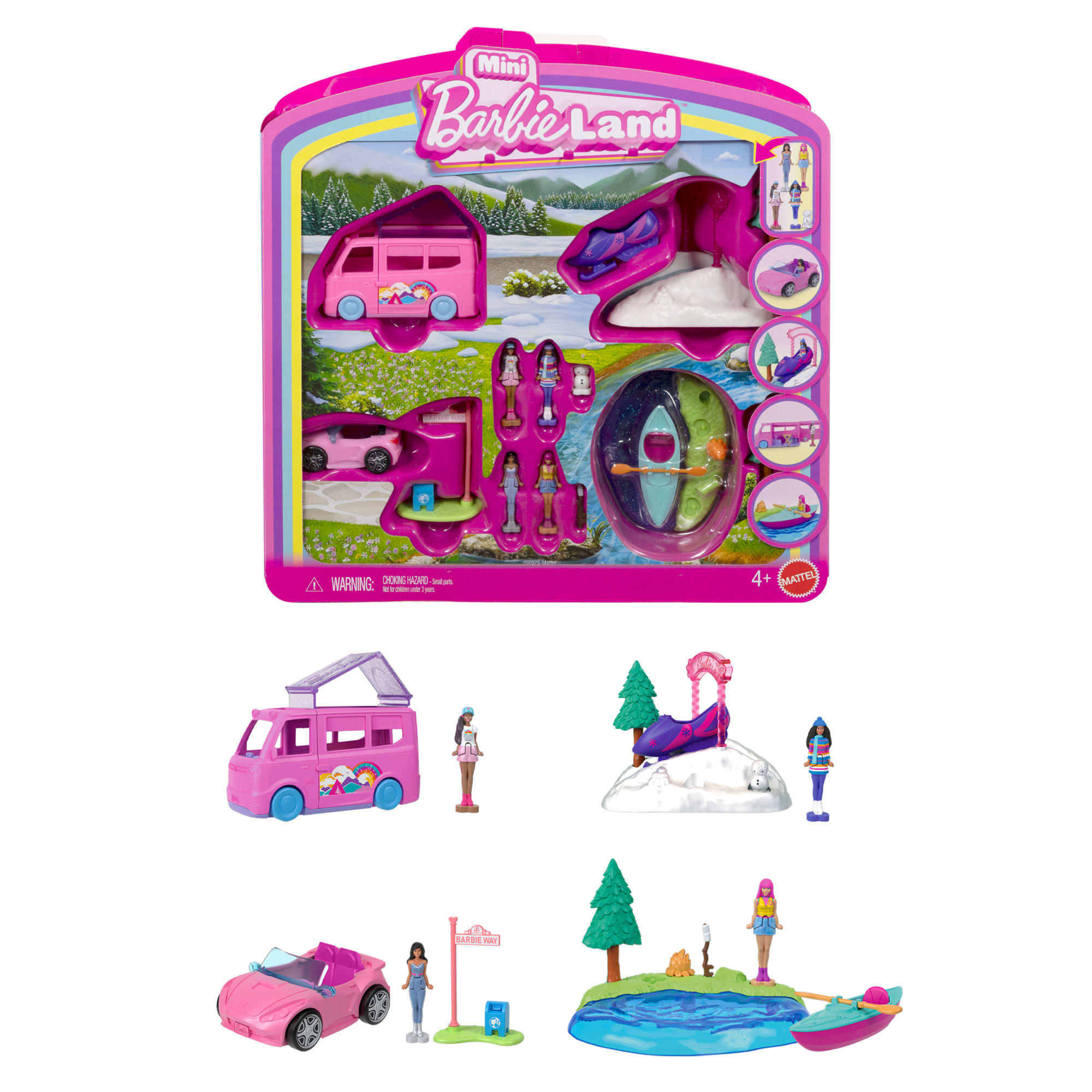 Barbie Mini Barbieland 4-Pack Doll & Vehicle Set, 4 1.5-Inch Dolls & 4 Iconic Toy Vehicles by Mattel, Inc.