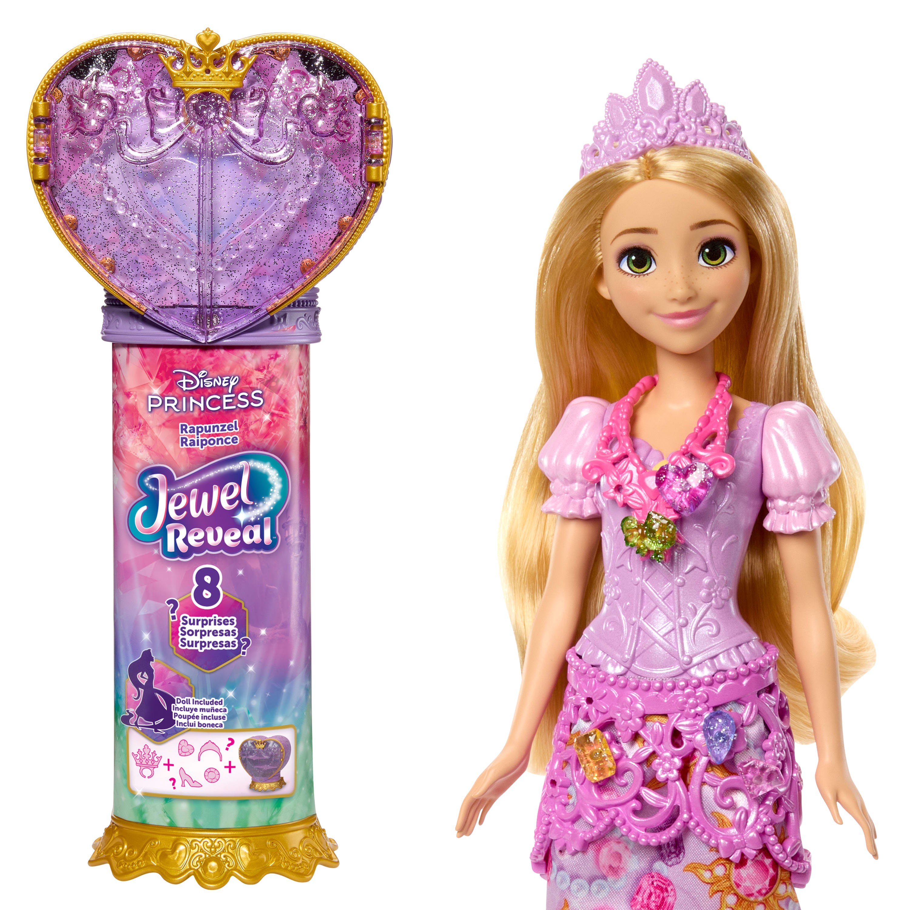 Disney Princess Jewel Reveal Rapunzel Fashion Doll W/ 8 Surprises including Gem Box & 10 Accessories