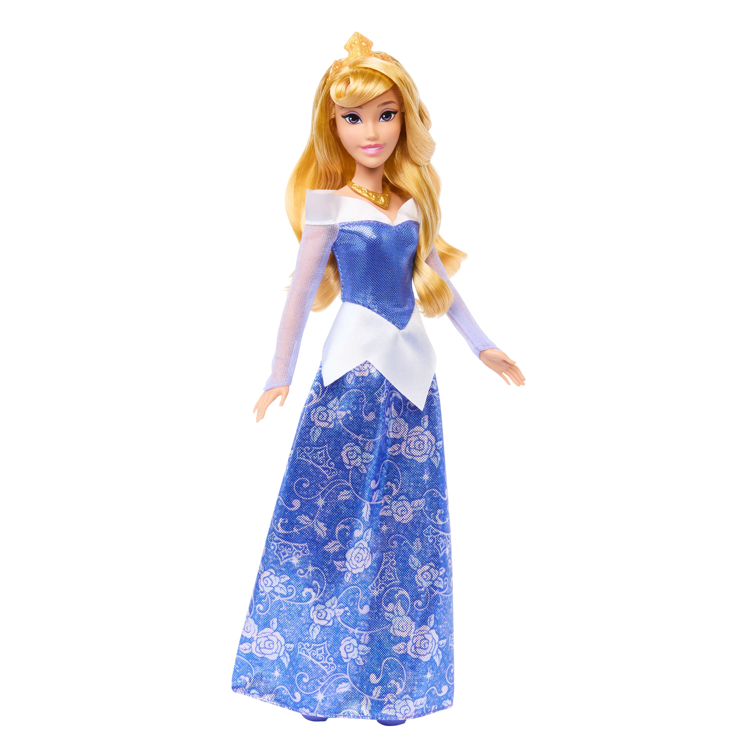 sleeping beauty blue dress doll Disney Princess Aurora Fashion Pack holding flowers in a Selena Dress | Black Size:Large (12-14) Long Sleeves Prom Dresses