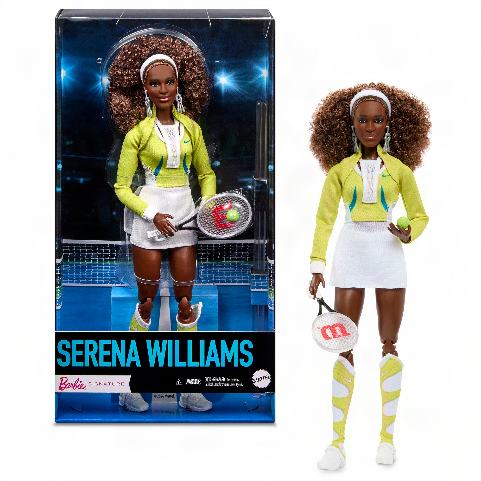 Barbie Signature Serena Williams doll in and out of package