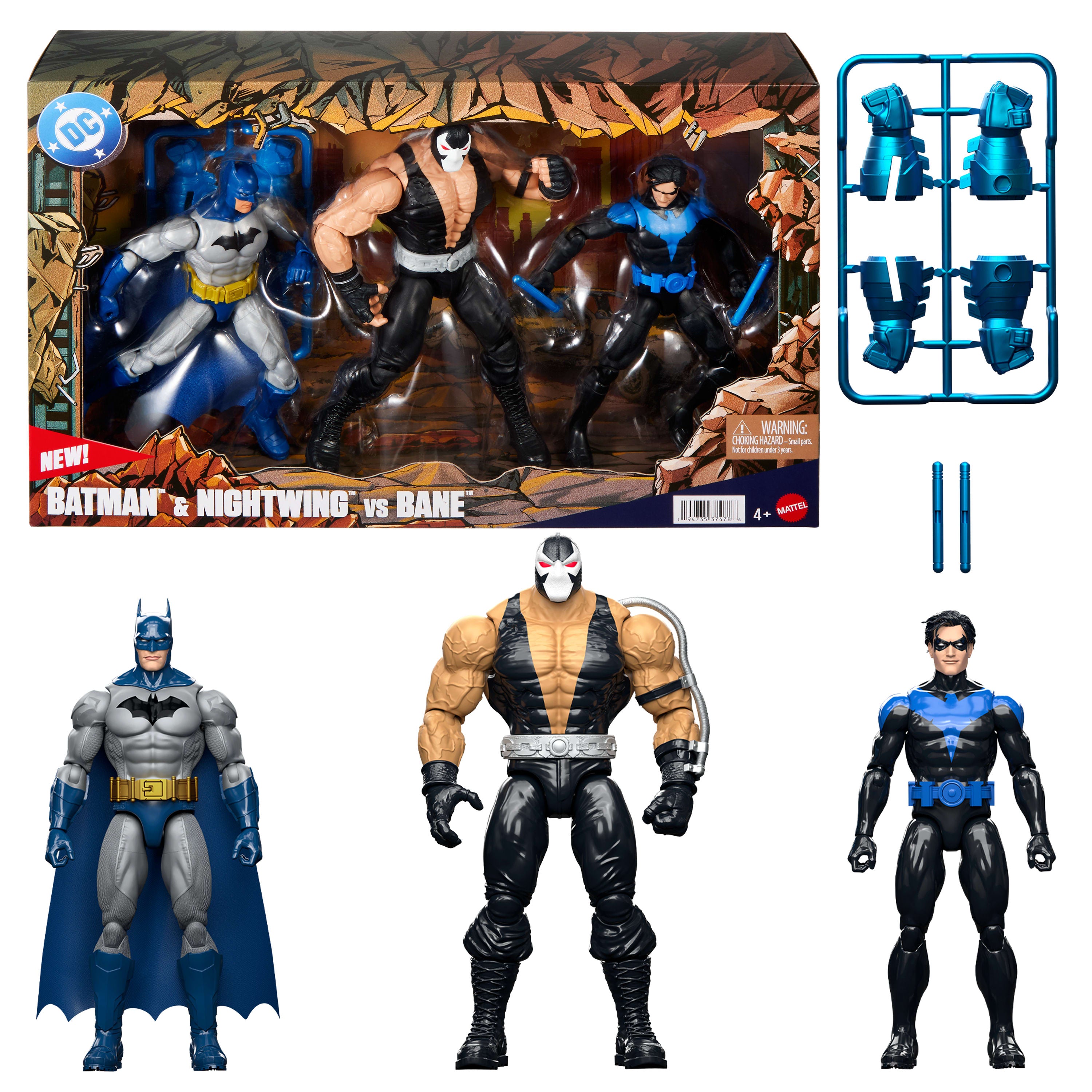 DC Premier Batman & Nightwing vs Bane Pack 6.5 Inch Scale Action Figures, Accessories
