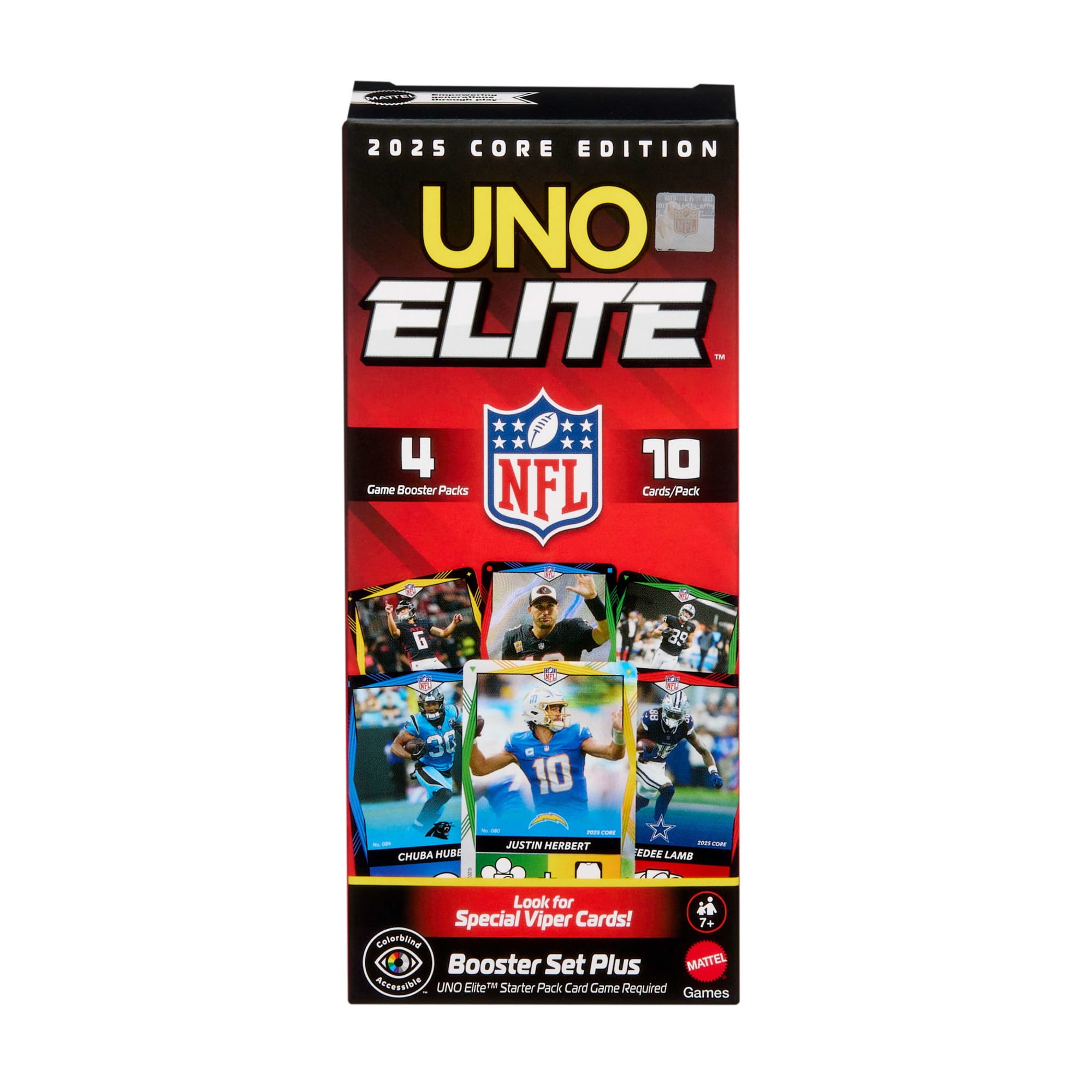 UNO Elite NFL Booster Set Plus With 40 Elite Action Cards, 2025 Core Edition (Players May Vary) by Mattel, Inc.