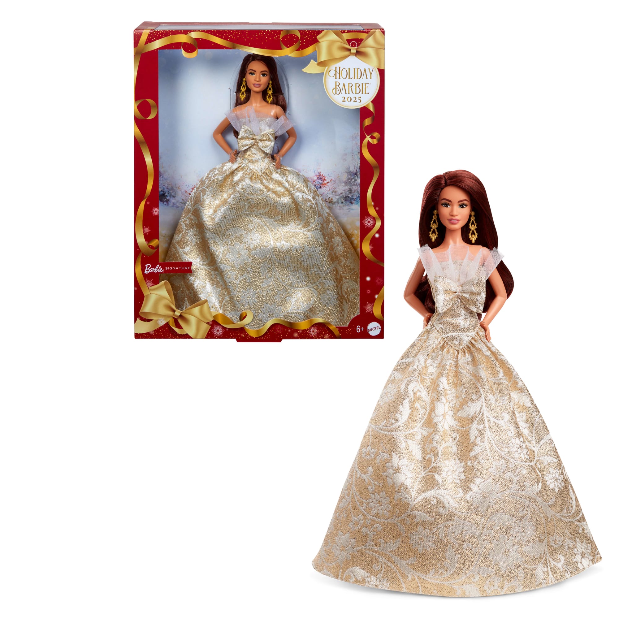 Barbie Signature 2025 Holiday Barbie Fashion Doll, Seasonal Collector, Dark Brown Hair With Silver & Gold Gown by Mattel, Inc.