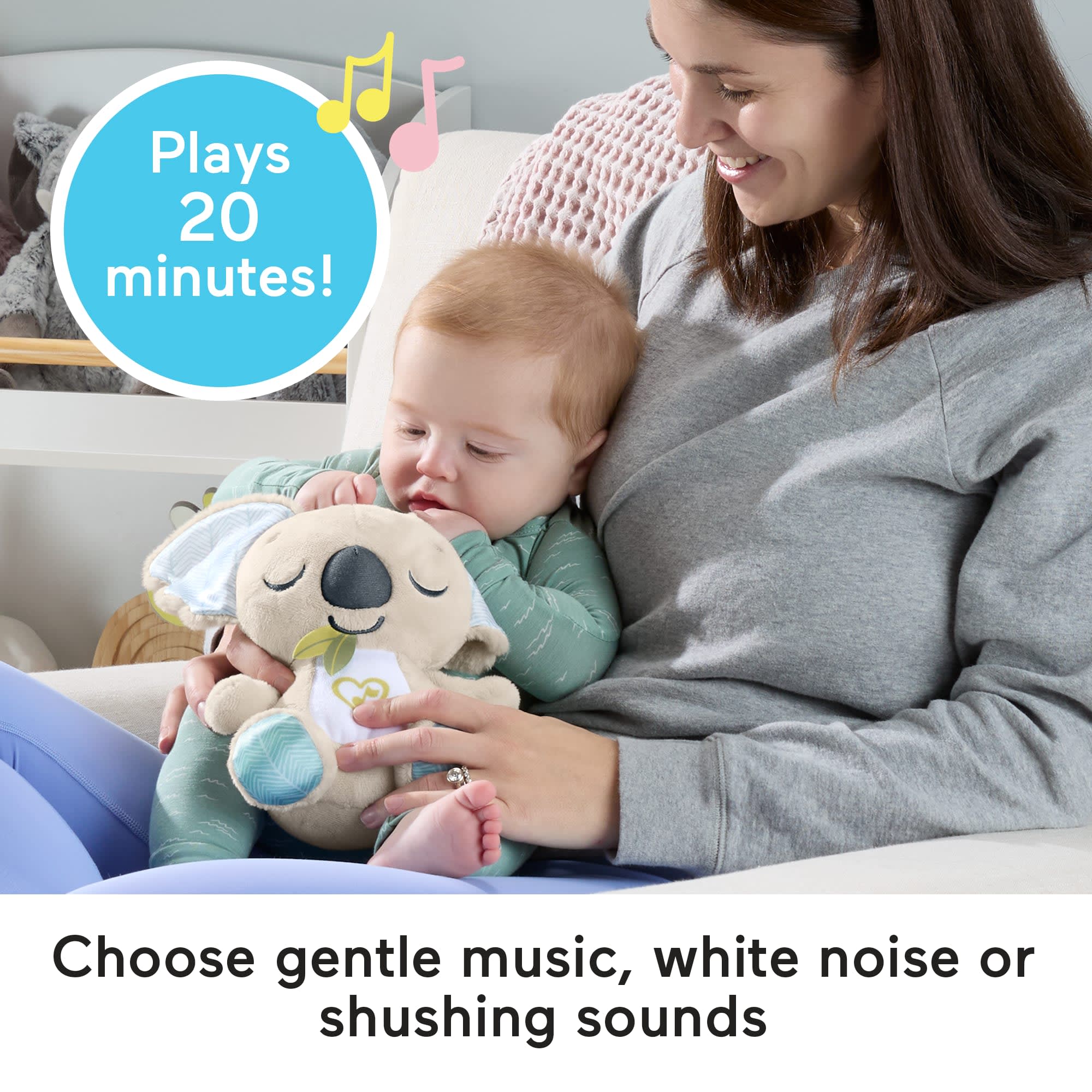 Fisher-Price Doudou Koala à Emporter - Veilleuse Musicale En Peluche Avec Berceuses, Sons D'Ambiance Et Chuchotements - Dès La Naissance