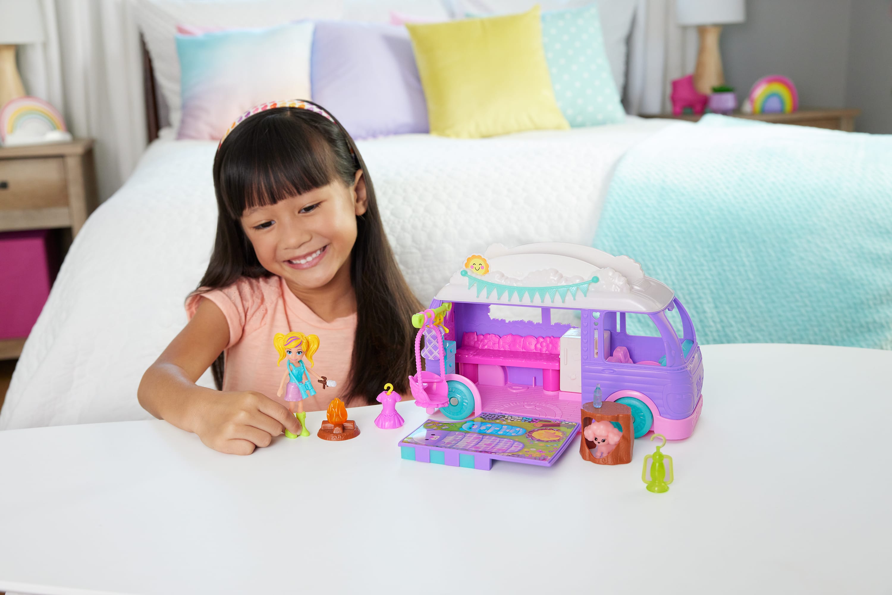 Polly Pocket Glamping Camper Van, Doll & Pet Playset | Mattel