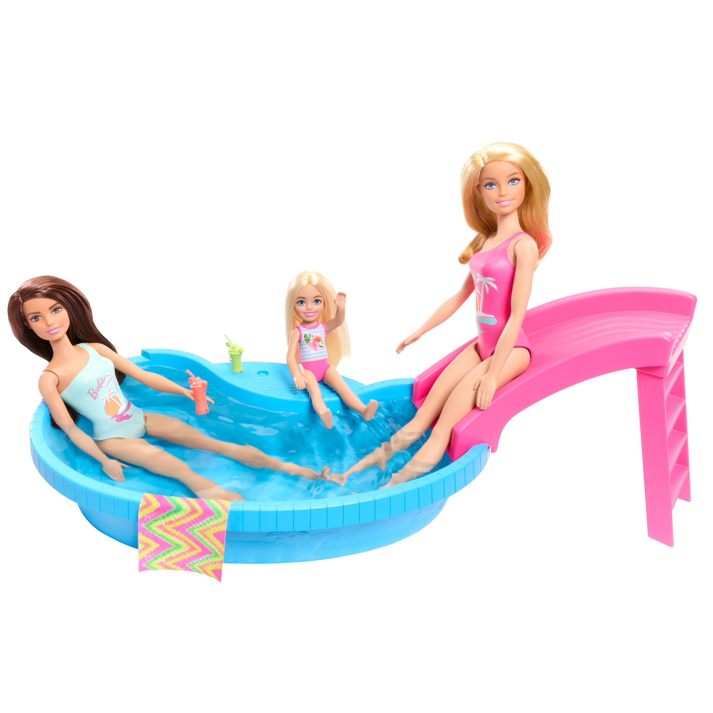 Barbie Doll and Pool Playset, Blonde with Pool, Slide, Towel and Drink ...