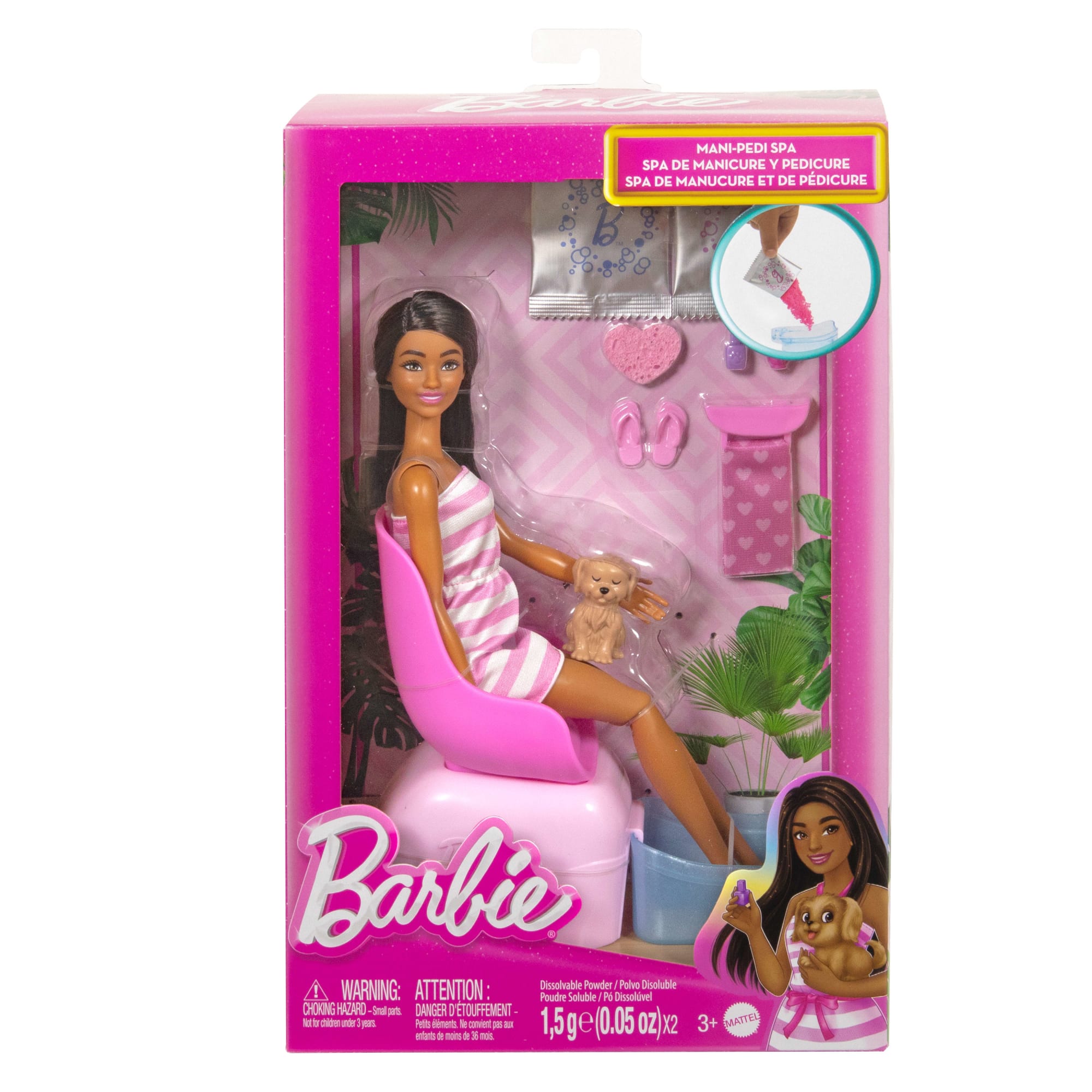 Barbie Mani-Pedi Spa Playset with Brunette Fashion Doll, Puppy