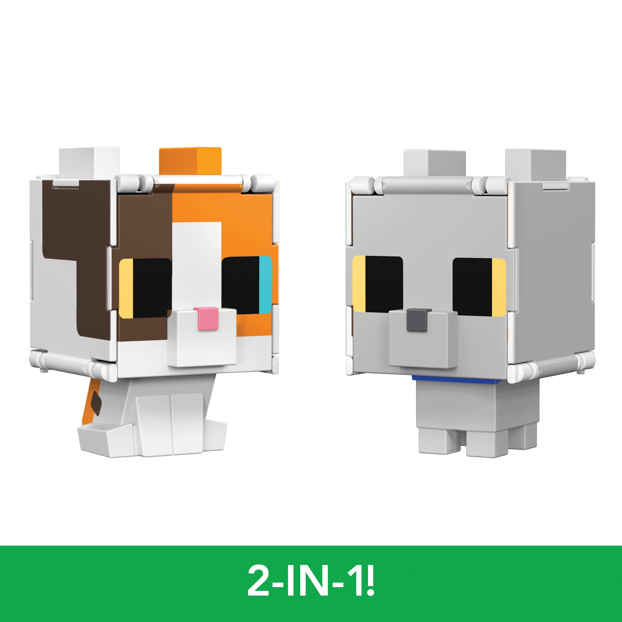 MINECRAFT FLIPPIN' FIGS Calico Cat + British Shorthair Cat | Mattel