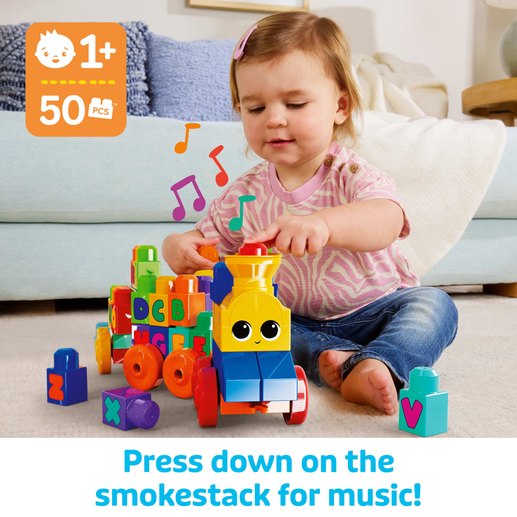 First Builders ABC Musical Train Toy Building Blocks with Music | Mattel