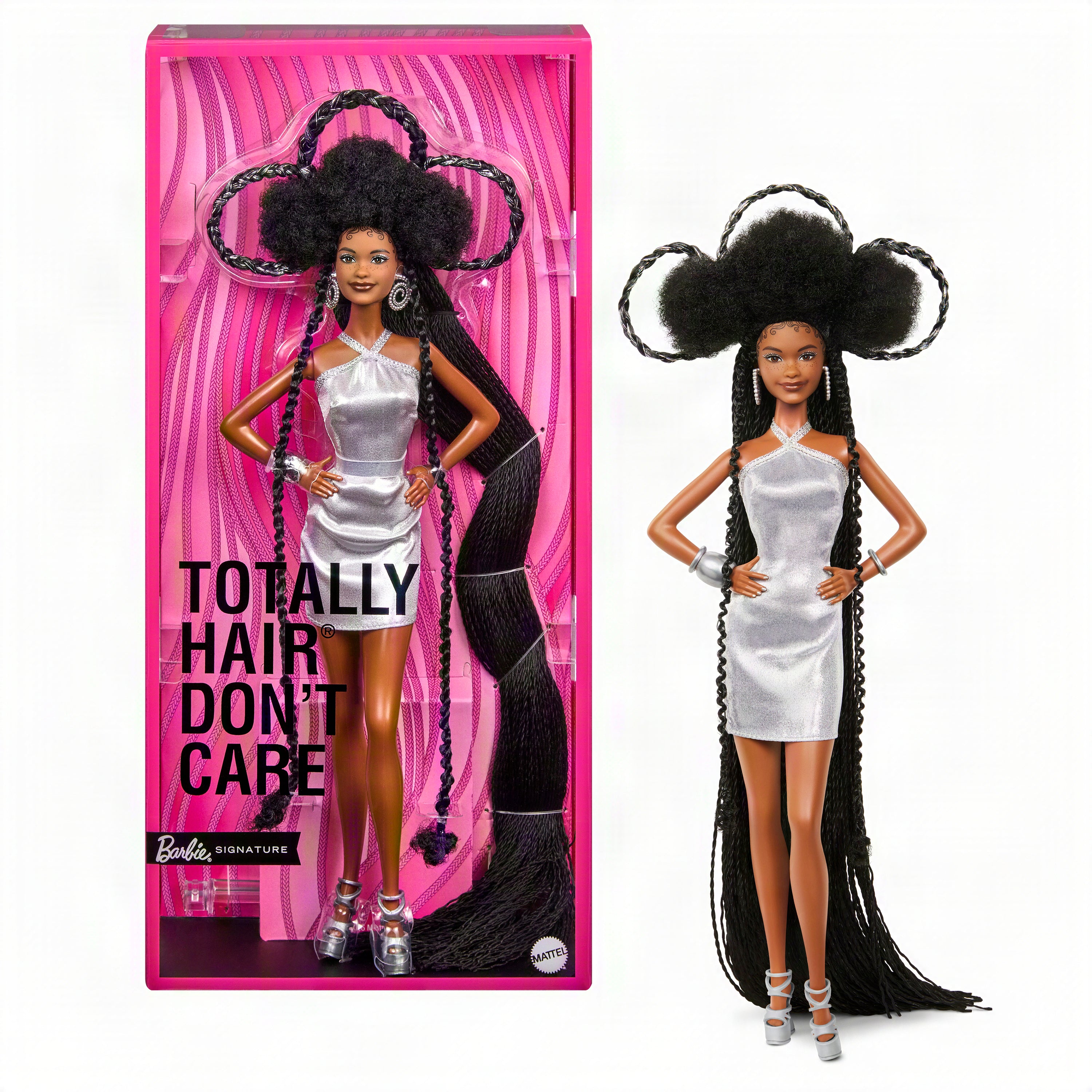Barbie Totally Hair Don’t Care Brooklyn Doll, Barbie Signature, Fashion Doll With Fun Hairstyle & Metallic Dress