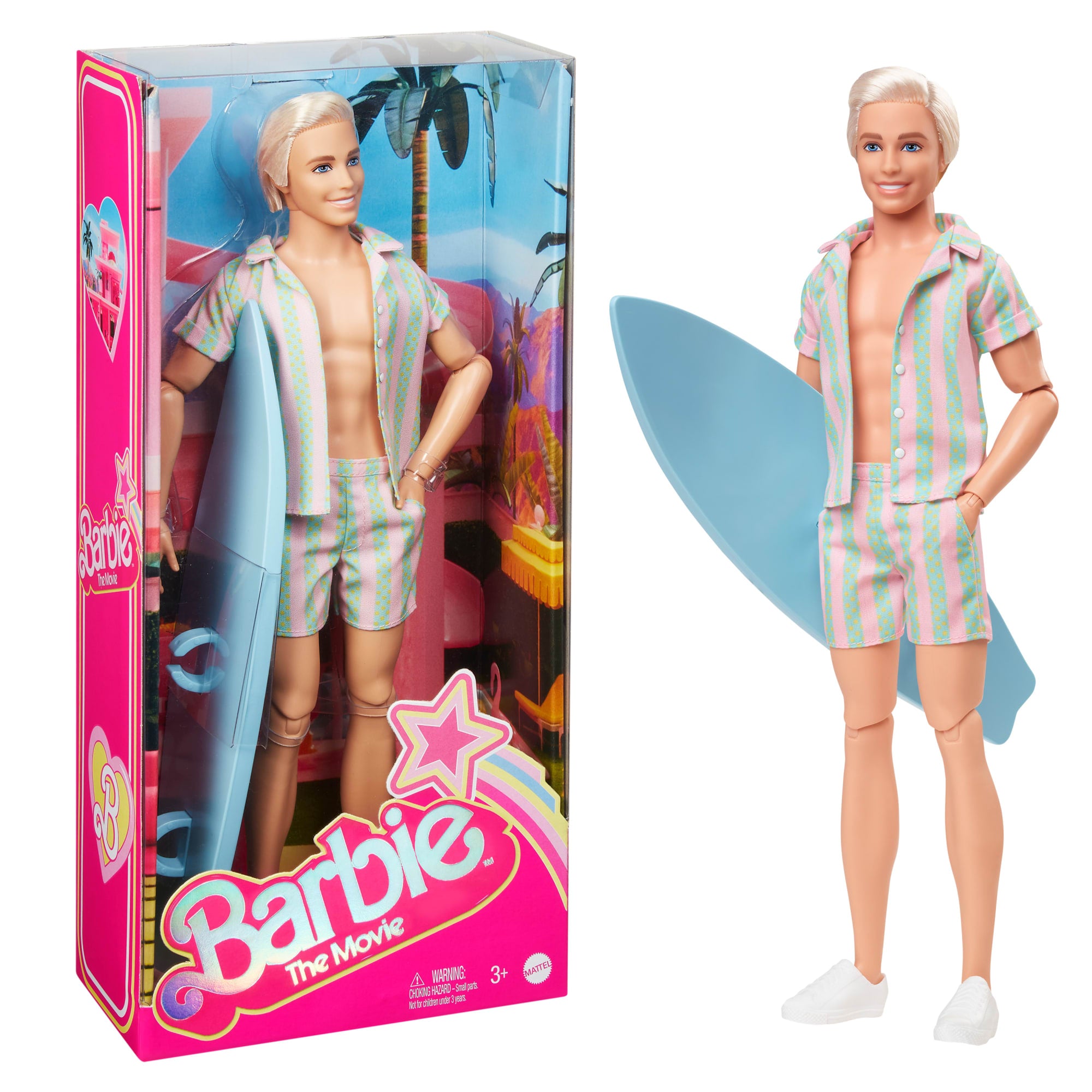 Barbie The Movie Ken Doll Wearing Pastel Striped Beach Matching