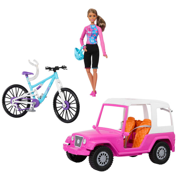 barbie fahrrad mit anhänger Barbie Doll and Mountain Bike Bundle with Barbie Car
