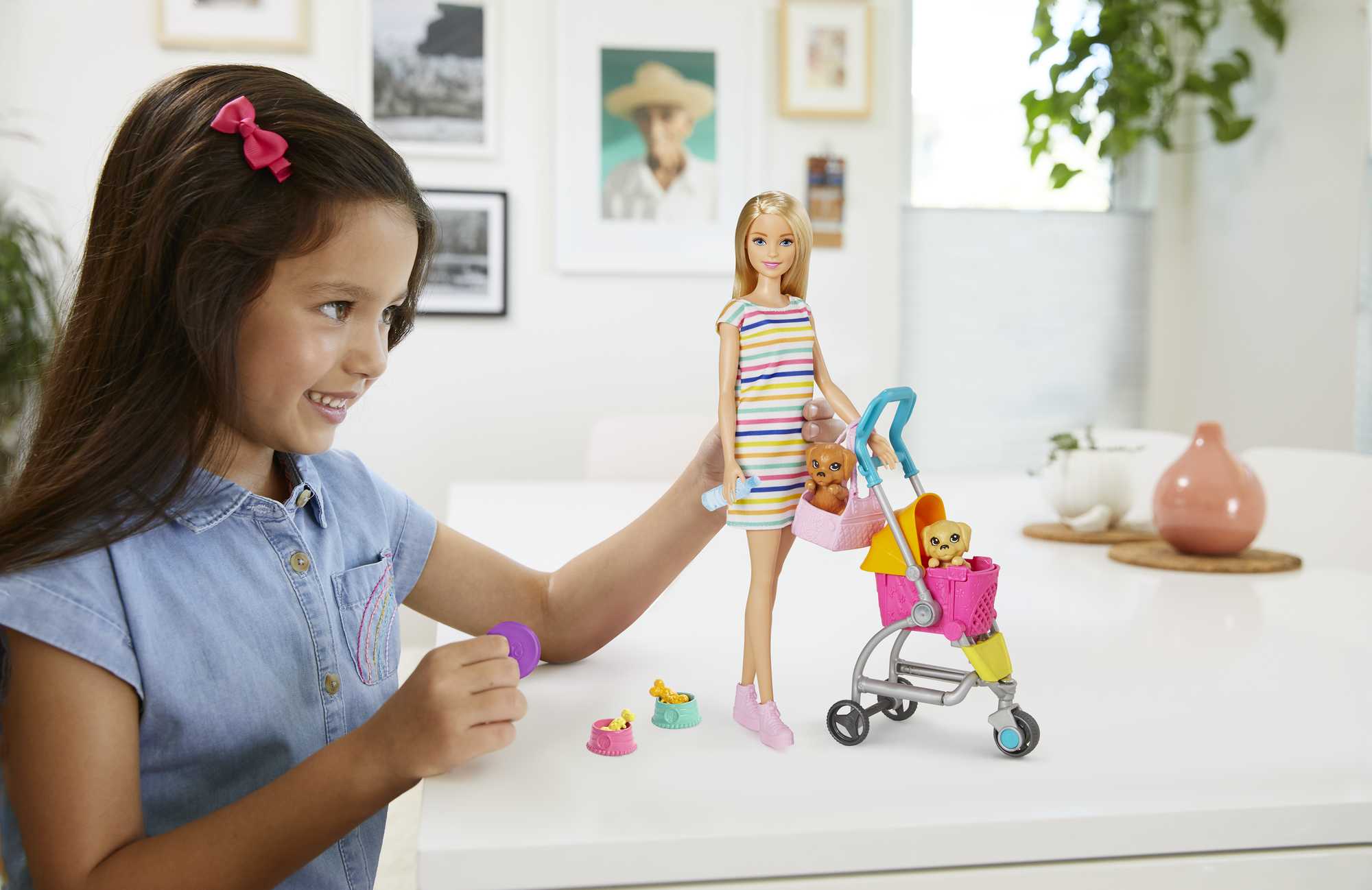 barbie with dogs and stroller Barbie Stroll 'n Play Pups Doll and Accessories