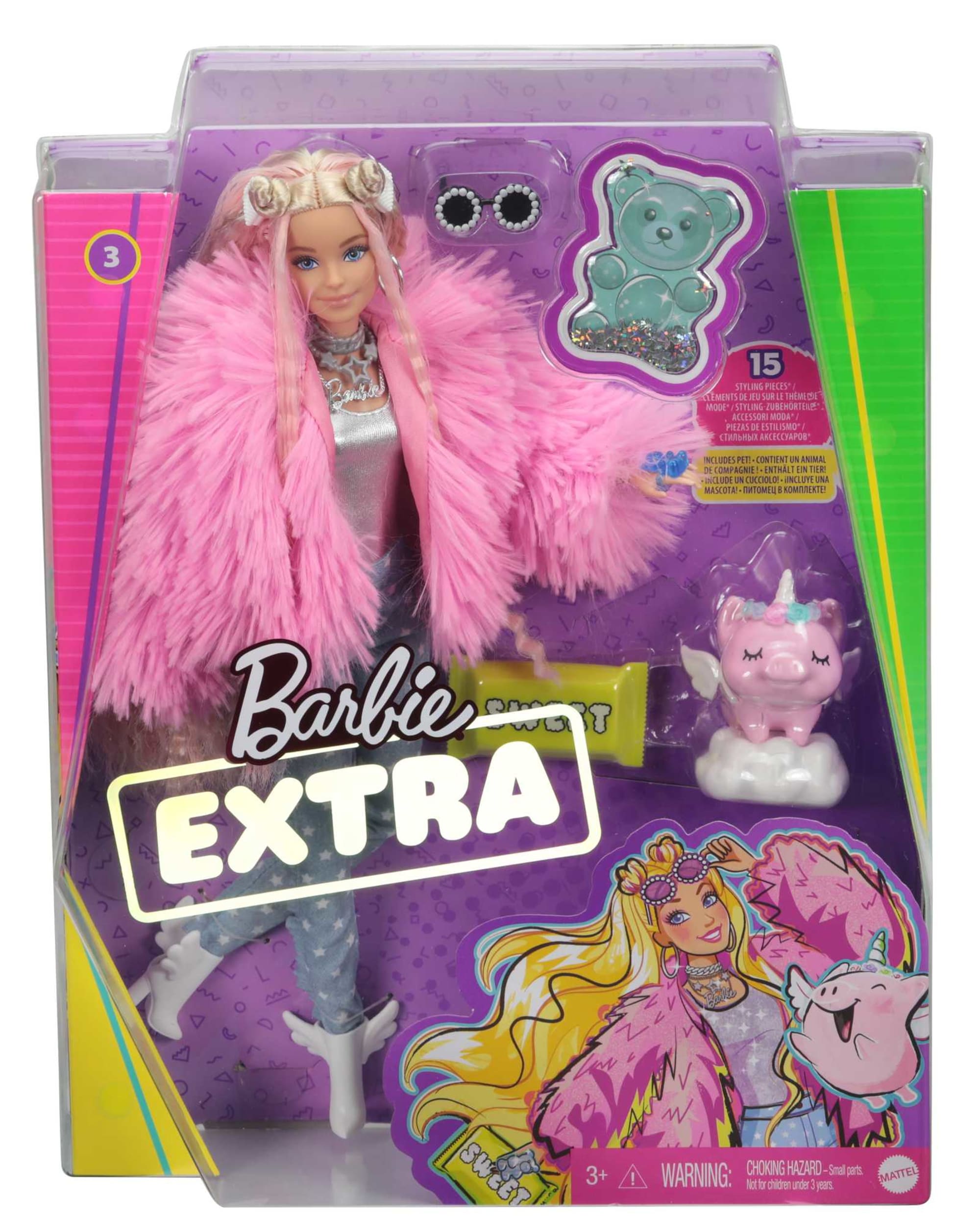 Barbie Extra Doll 3 - Fluffy Pink Jacket | Mattel