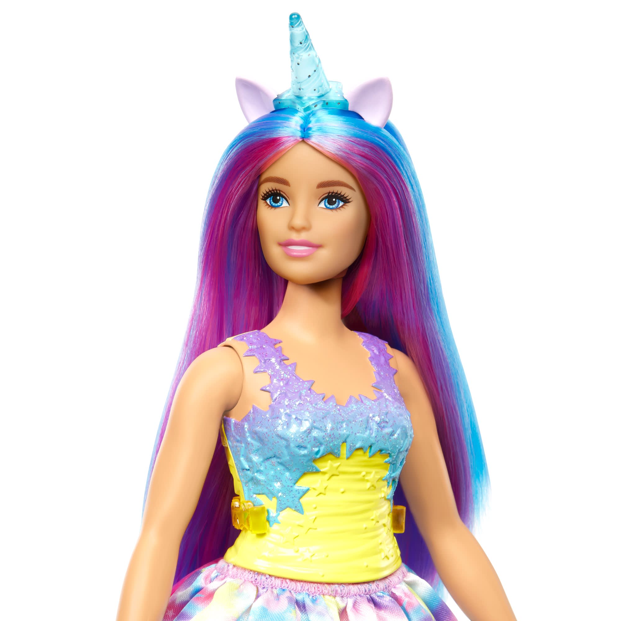 Barbie Dreamtopia Royal Doll with Curvy Body, Purple Hair & Sparkly Bodice  Wearing Removable Skirt, Shoes & Headband
