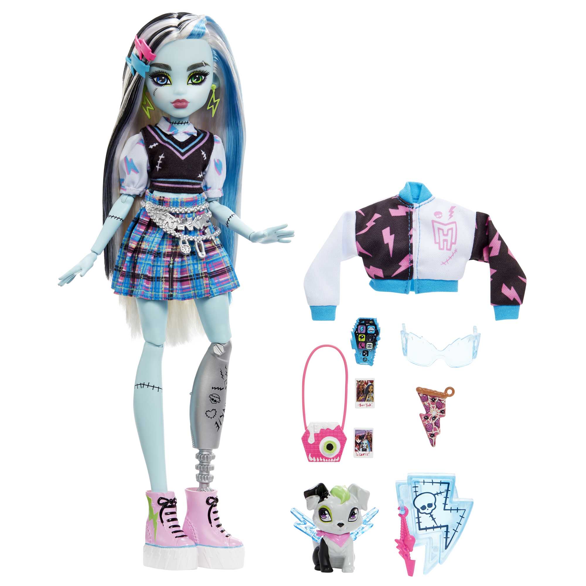Monster High Frankie Stein Reproduction Doll, Pet Dog & Stand All