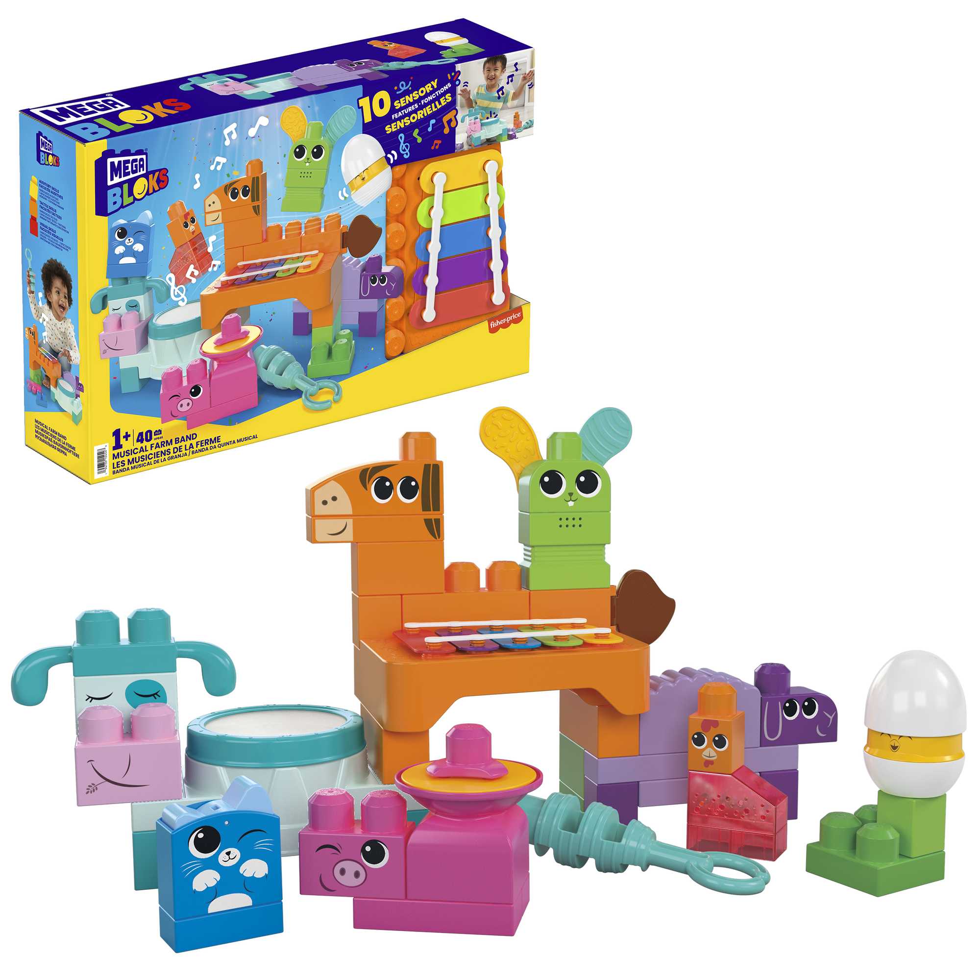 MEGA BLOKS Musical Farm Band Sensory Building Toy Mattel