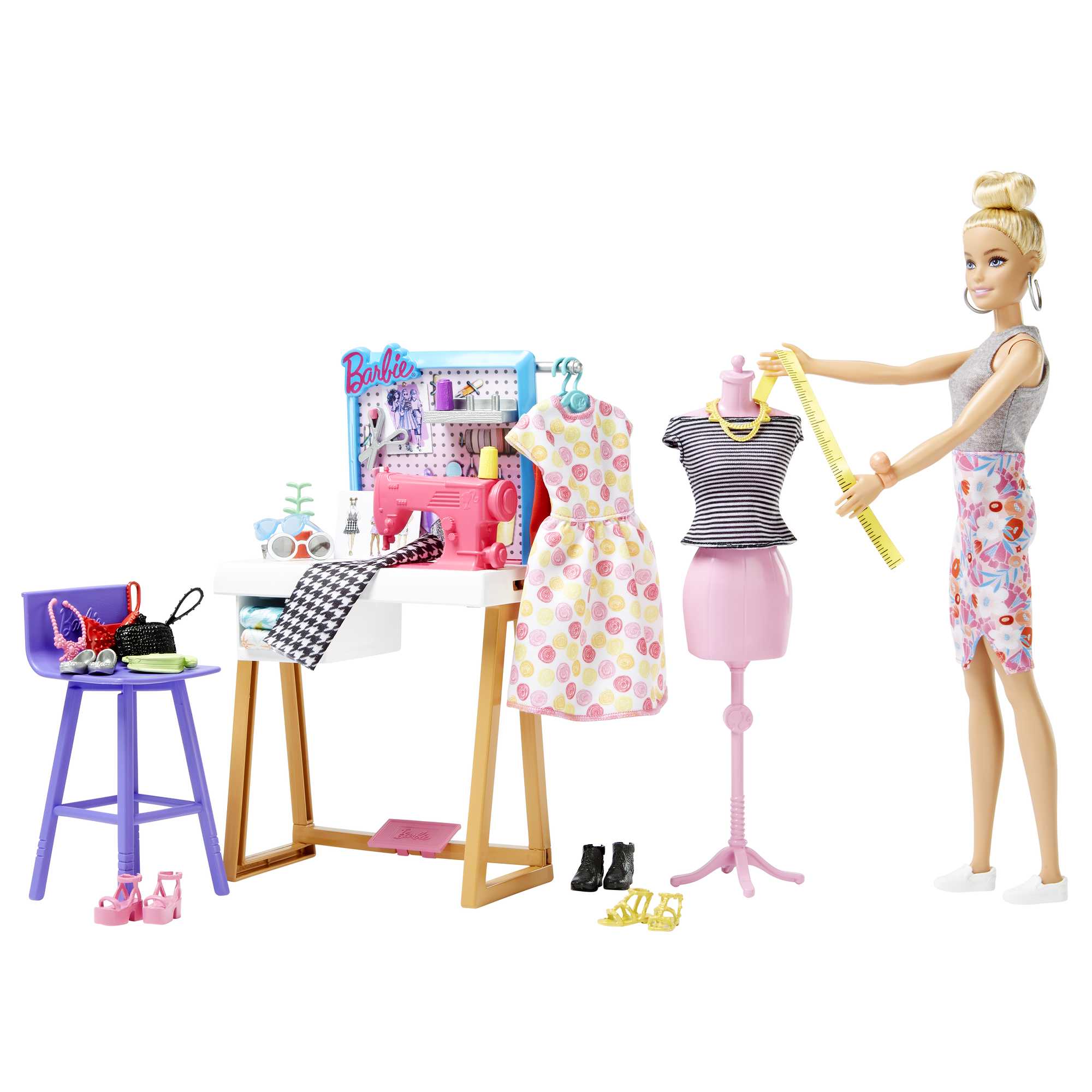 Barbie Chelsea Can Be Playset with Brunette Chelsea Fashion Designer Doll  (6 inches), Mannequin, Sewing Machine, Tape Measure, Scissors, Fabric,  Great
