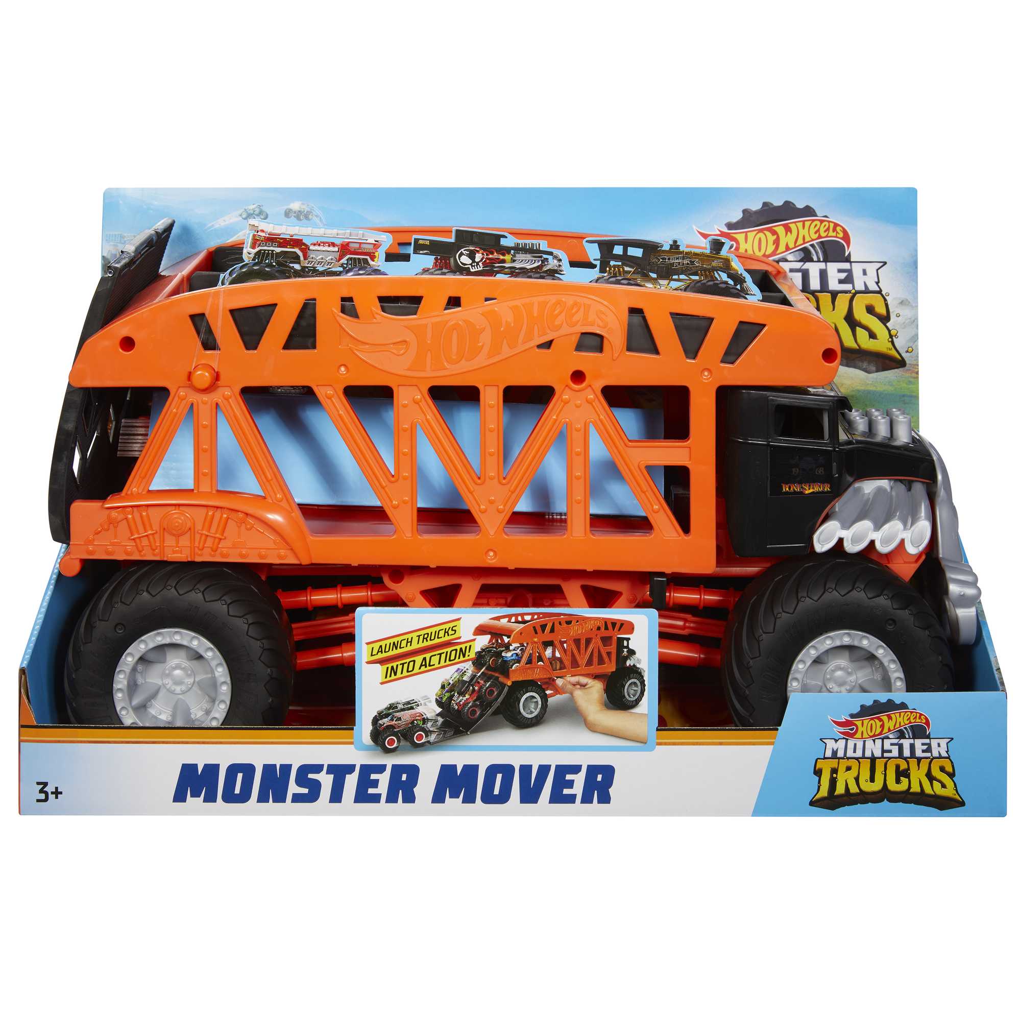 Hot Wheels - Monster Trucks Transport Truck, Includes 3 Cars, Multicolor  (Mattel GGB64)