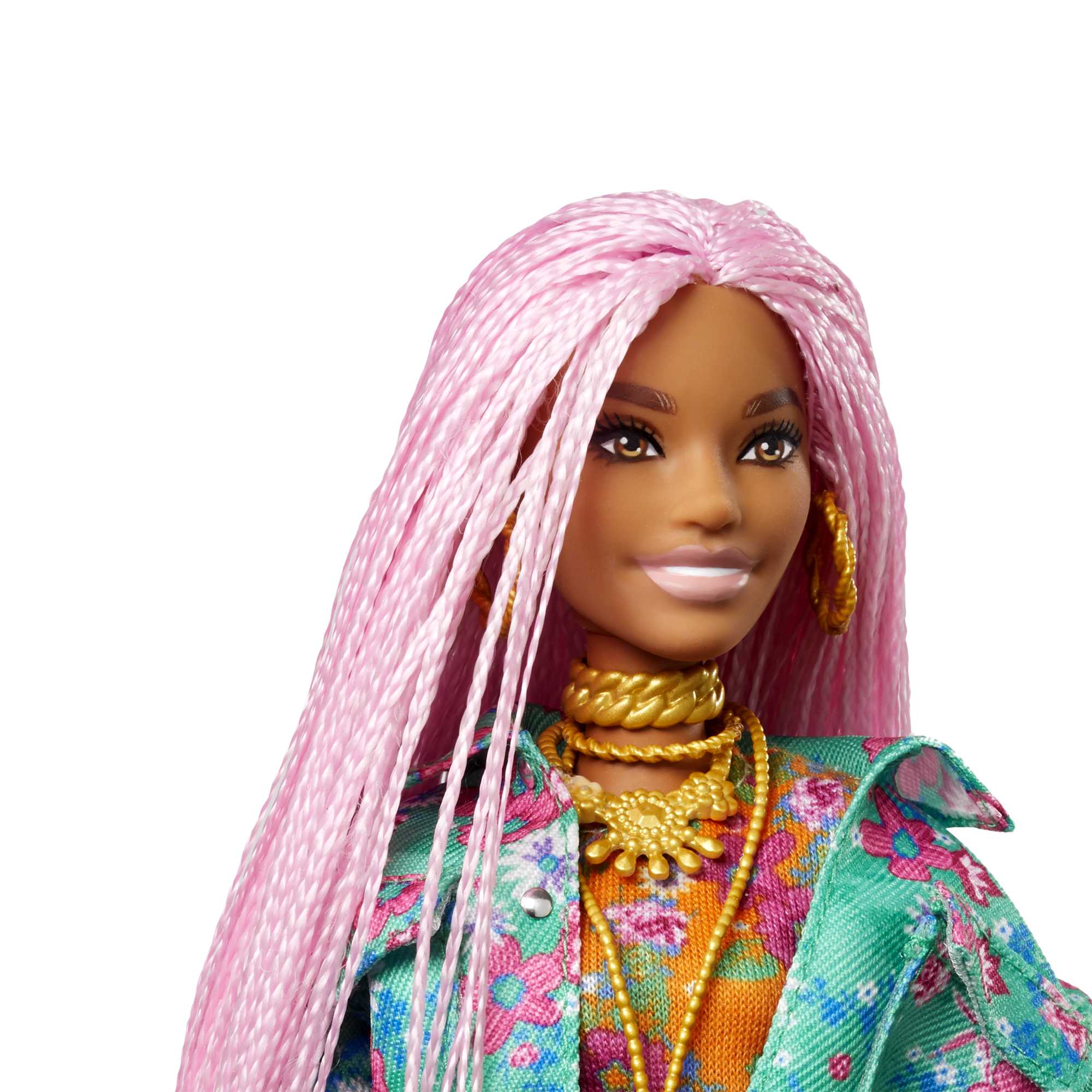 Linda boneca barbie mulher com cabelo rosa e maquiagem brilhante gerada por  ia